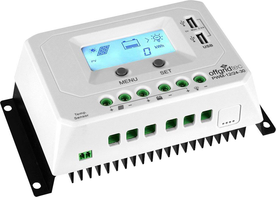 Batterieschutz PWM 30A Solarladeregler USB-Port, Integrierter Geräte-und offgridtec 12V/24V Pro Laderegler -