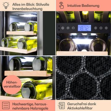 Klarstein Weinkühlschrank Vinovilla 17 Built-in Duo Onyx Edition, für 17 Standardflaschen á 0,75l,2 Zonen Wein Flaschenkühlschrank Weintemperierschrank Weinschrank