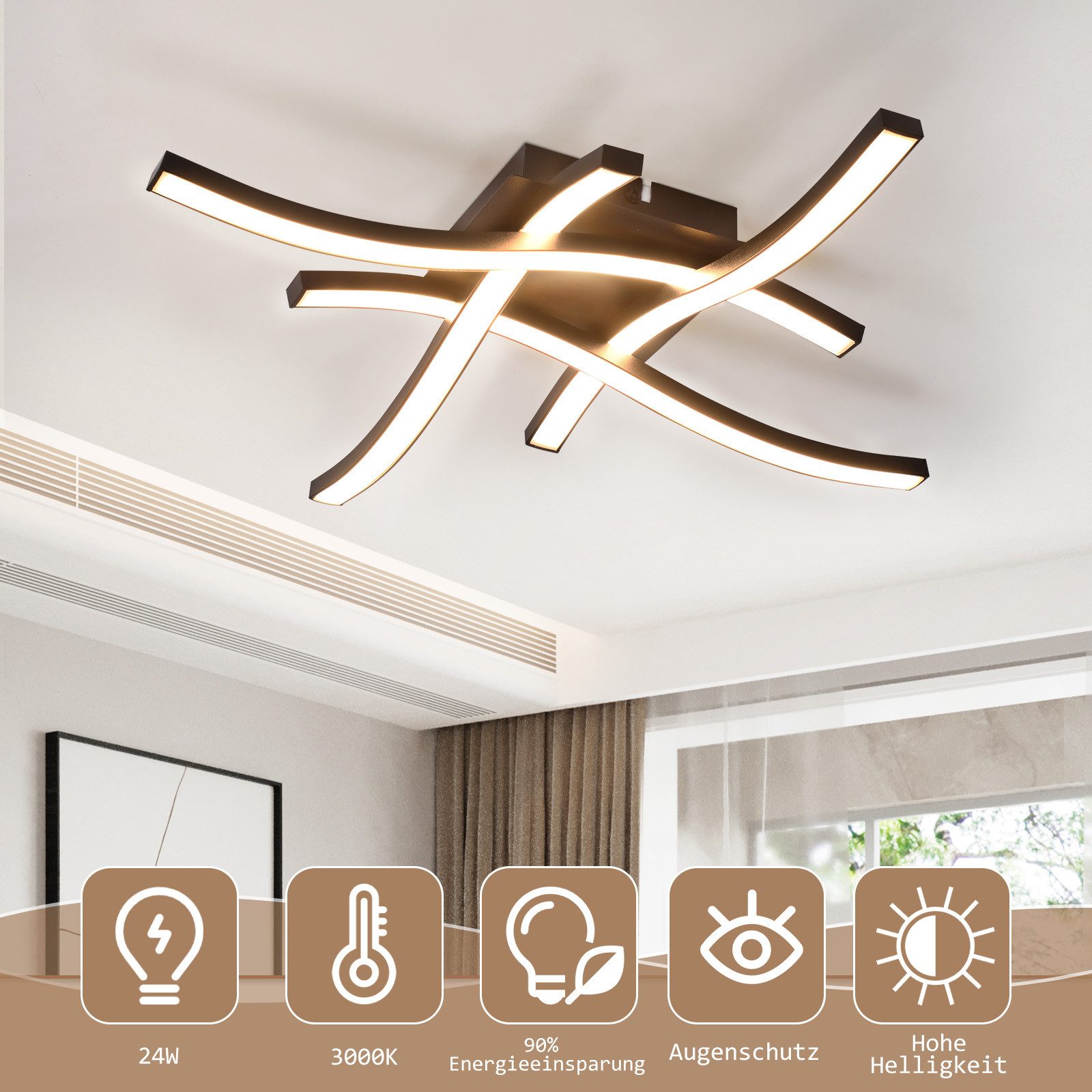 Nettlife LED Deckenleuchte Schlafzimmer Holz Schwarz günstig online kaufen