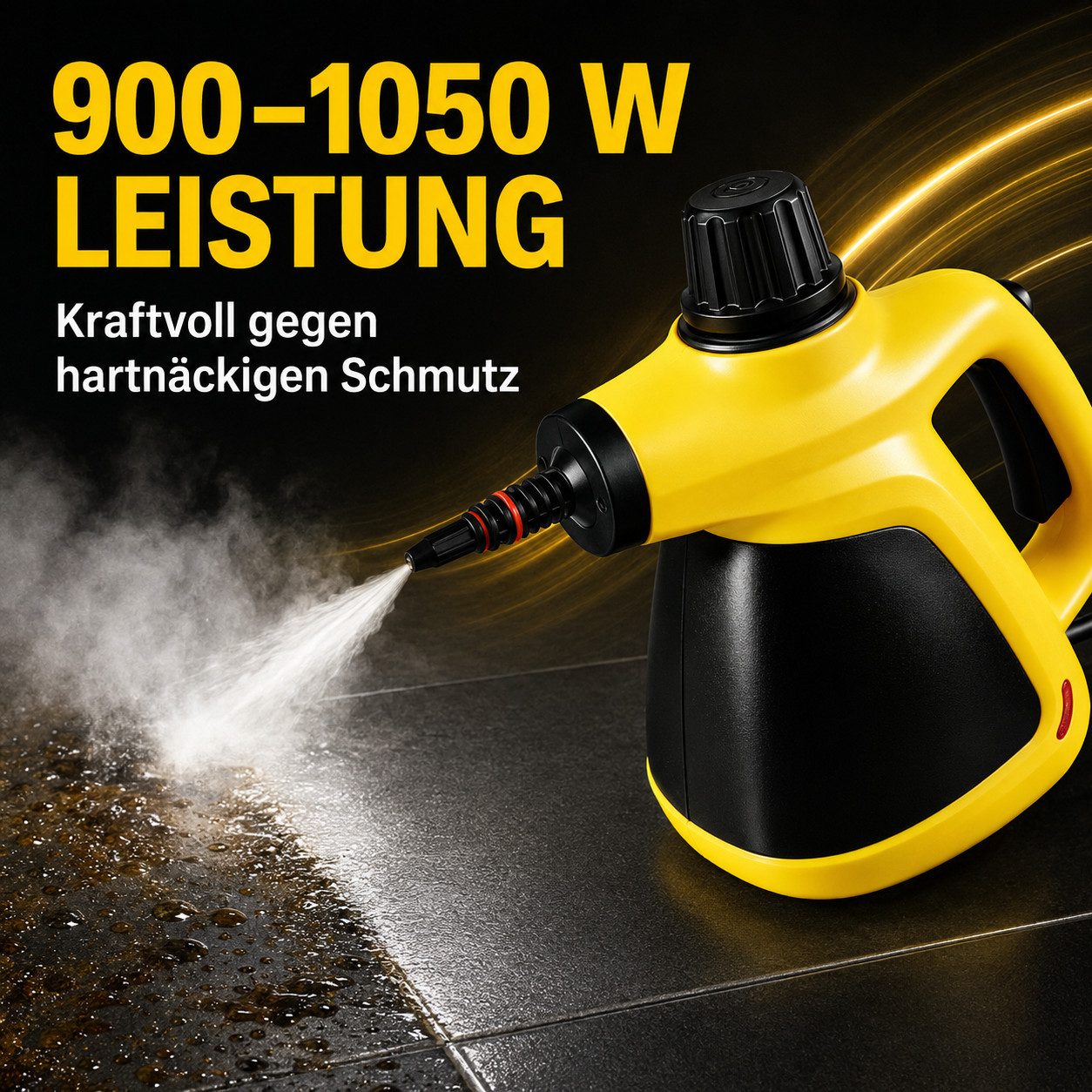 Luckice Handdampfreiniger 1050 W, 350 ml, 15 Sek. Aufheizzeit, Sicherheitsverschluss, 3 m Kabel, 1050 W, mit Zubehör für Küche, Bad, Fenster und Fugen