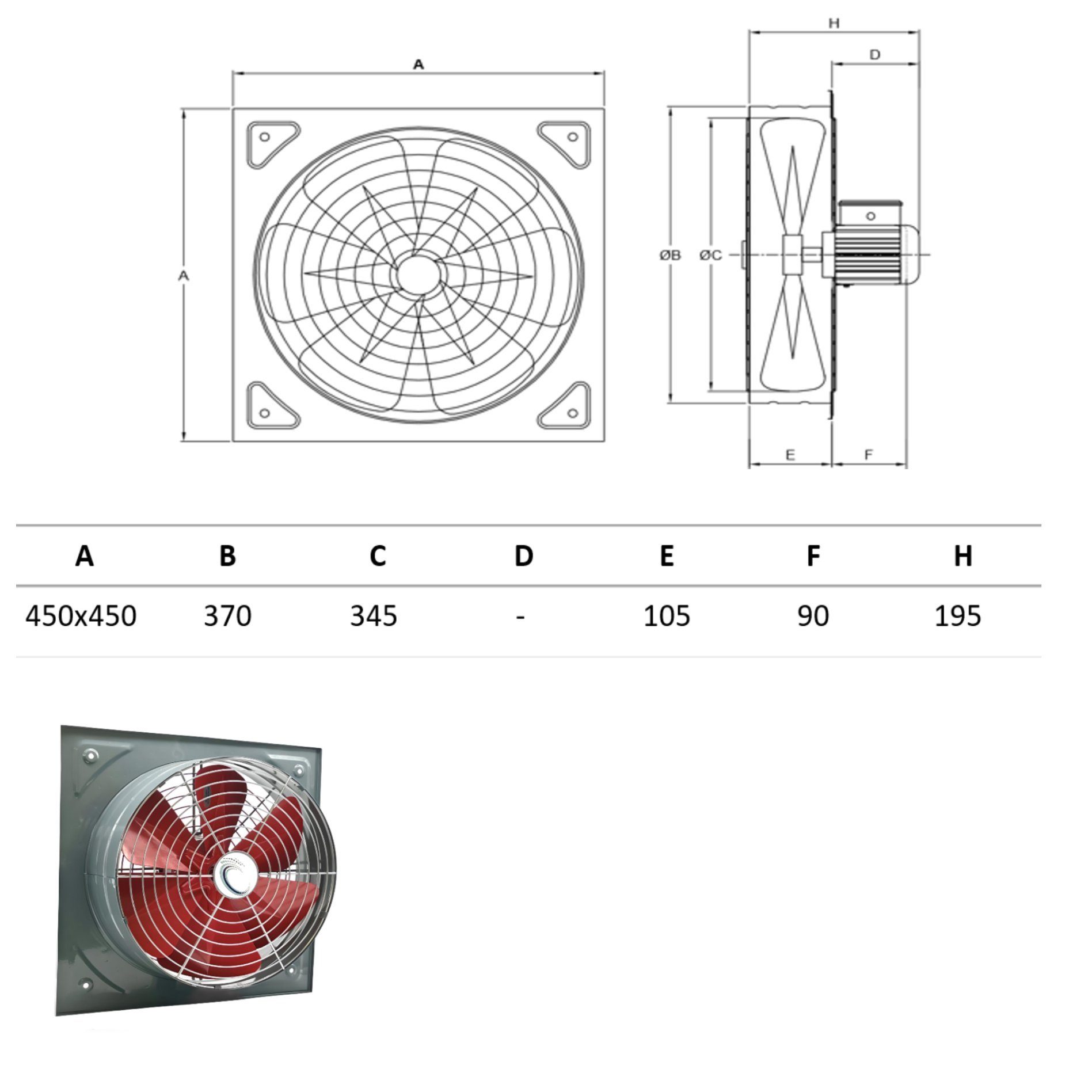 Uzman Wandventilator Industrieller Axialventilator Wandlüfter Abluftventilator Ø350 Gebläse, Mit Sicherheitsschutzgitter