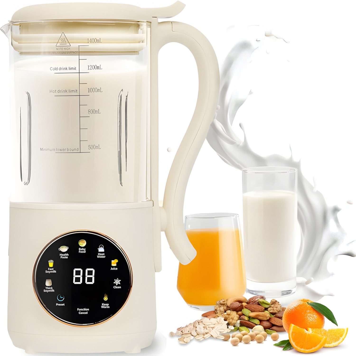 AKKEE Smoothie-Maker 1400ml Nussmilchmaschine, Entsafter Sojamilch Maschine, 600 W, mit 12 klingen