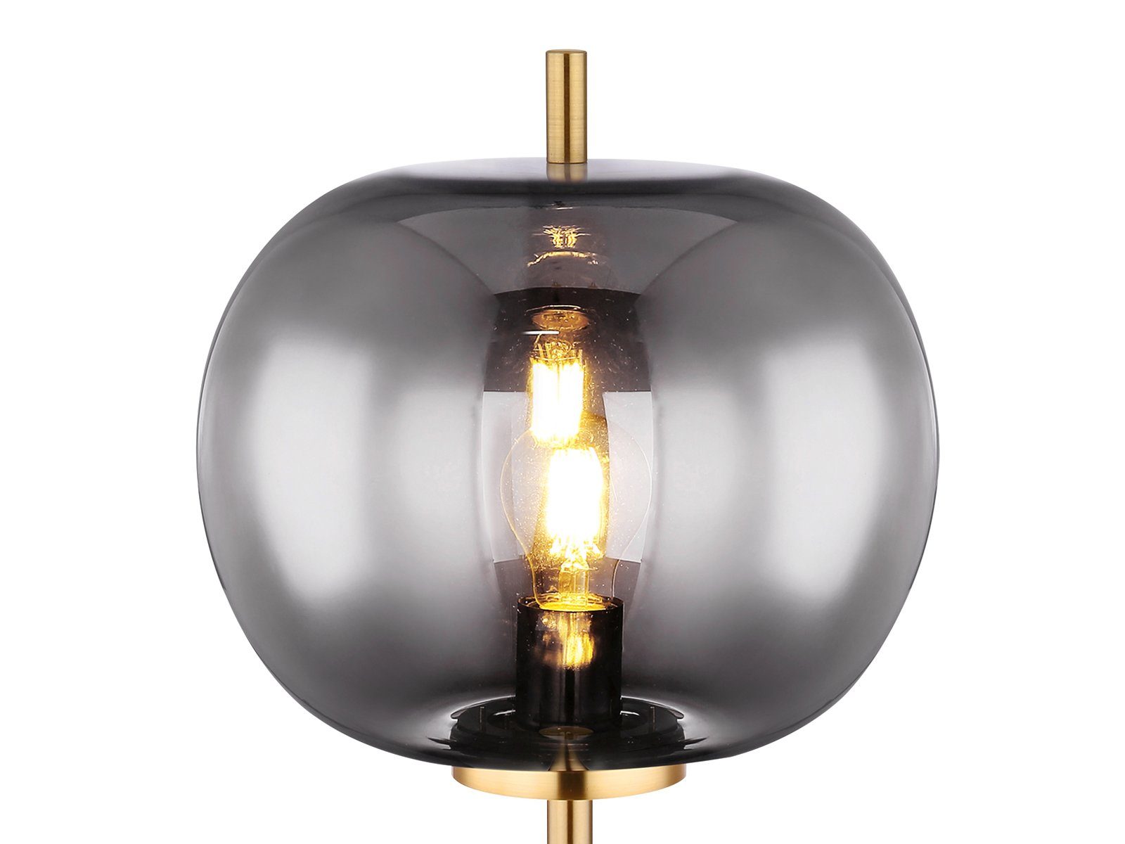 Glas-kugel 160cm Stehlampe, dimmbar, Gold-en, dimmbar LED warmweiß, Lampenschirm Fußschalter Leuchtmittel Schwarz LED stufenweise Höhe über meineWunschleuchte Rauch-glas wechselbar,