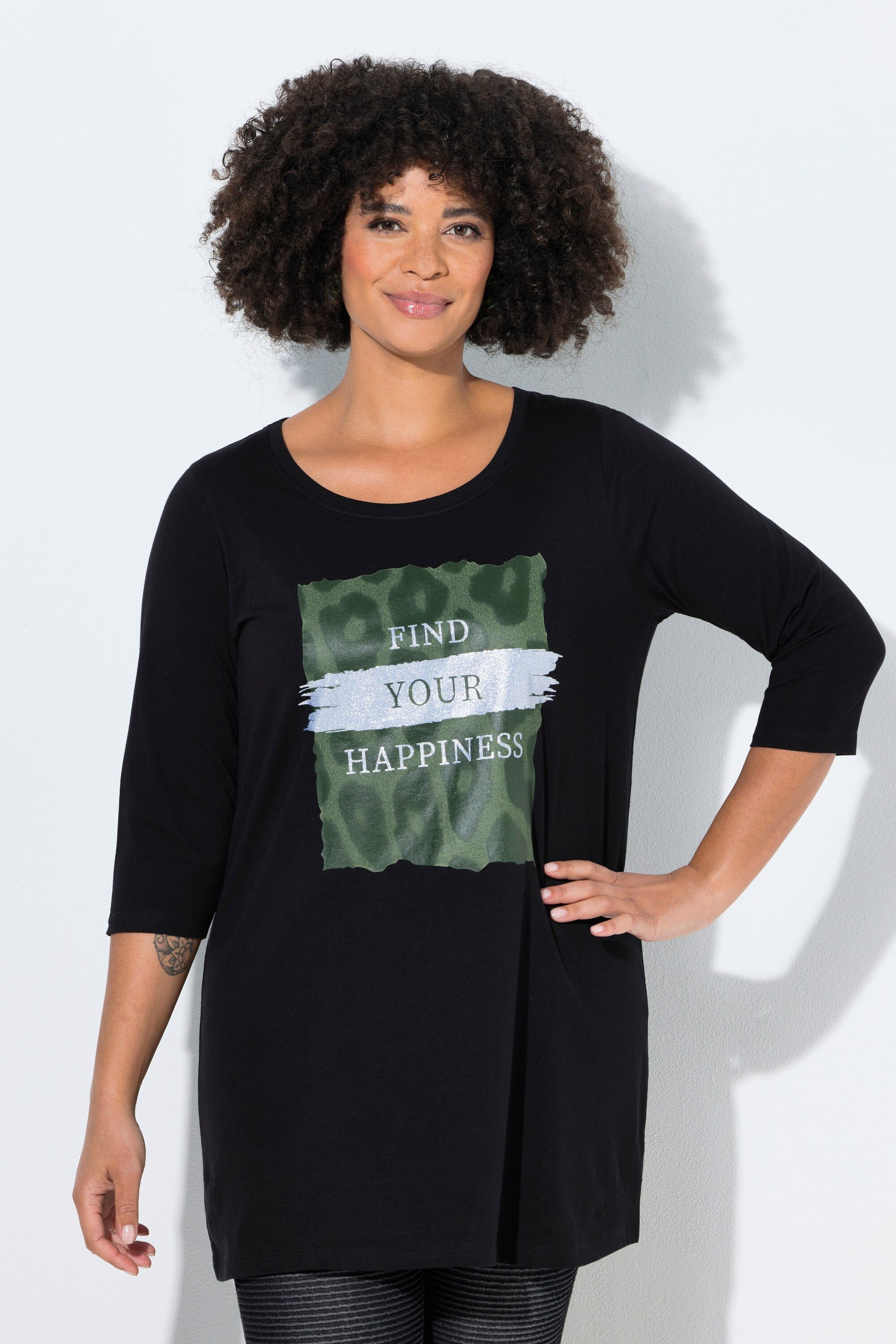 Angel of Style Longshirt T-Shirt A-Linie Glitzer-Motiv mit Schriftzug