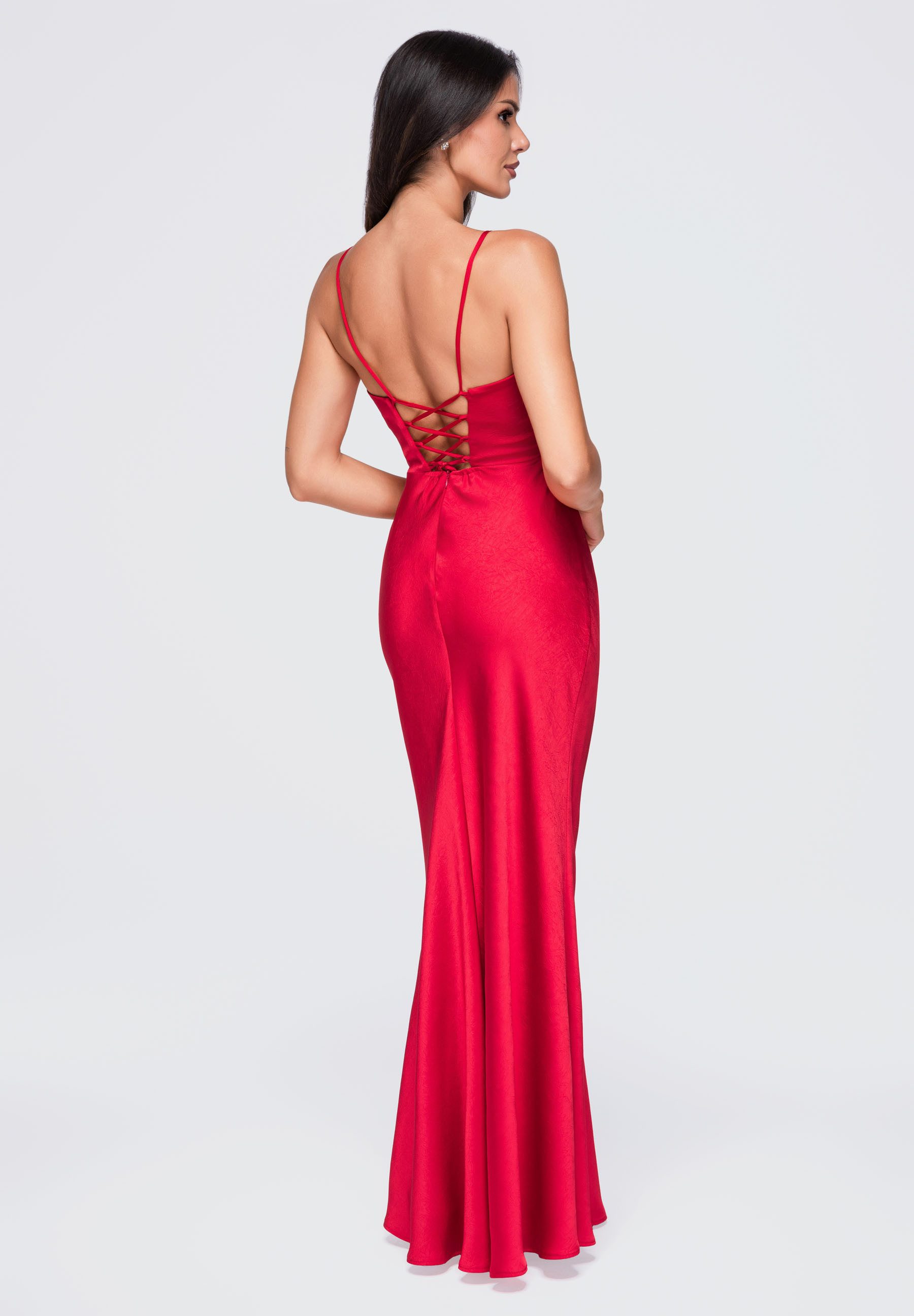 OMBRE Abendkleid Damen Abendkleid mit Drapierung und Spaghettiträgern Rot XS (kein Set, 1-tlg) in Unifarbe