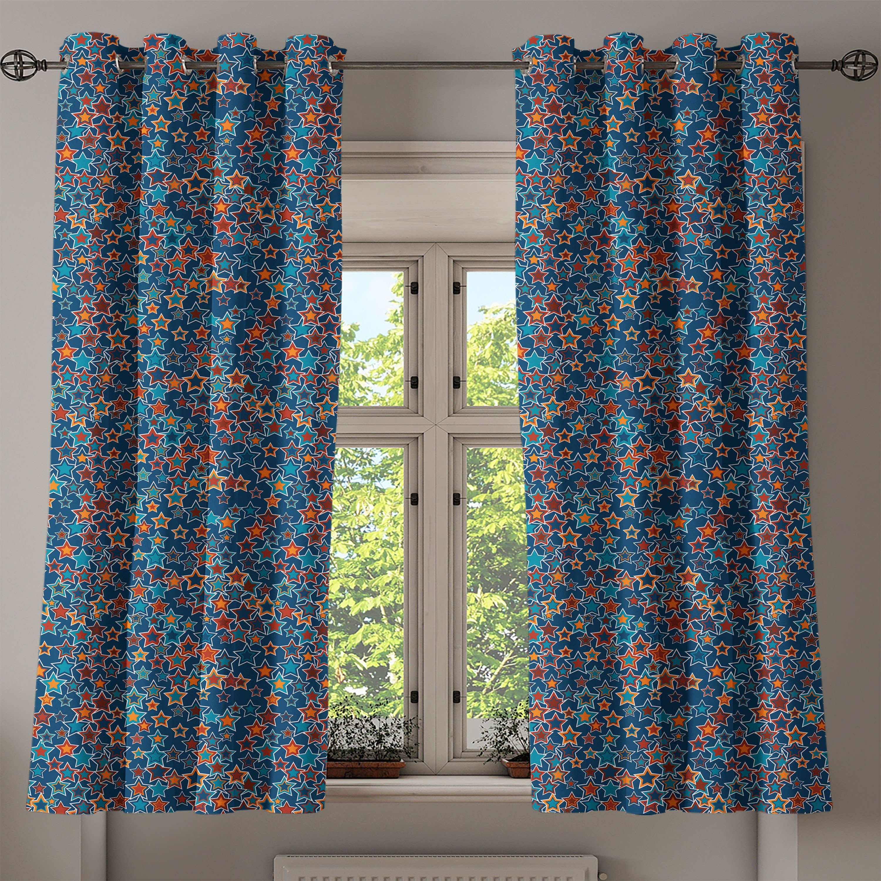 für Abakuhaus, Sterne Sterne Gardine auf Blau Schlafzimmer Dekorative 2-Panel-Fenstervorhänge Wohnzimmer, Abstrakte