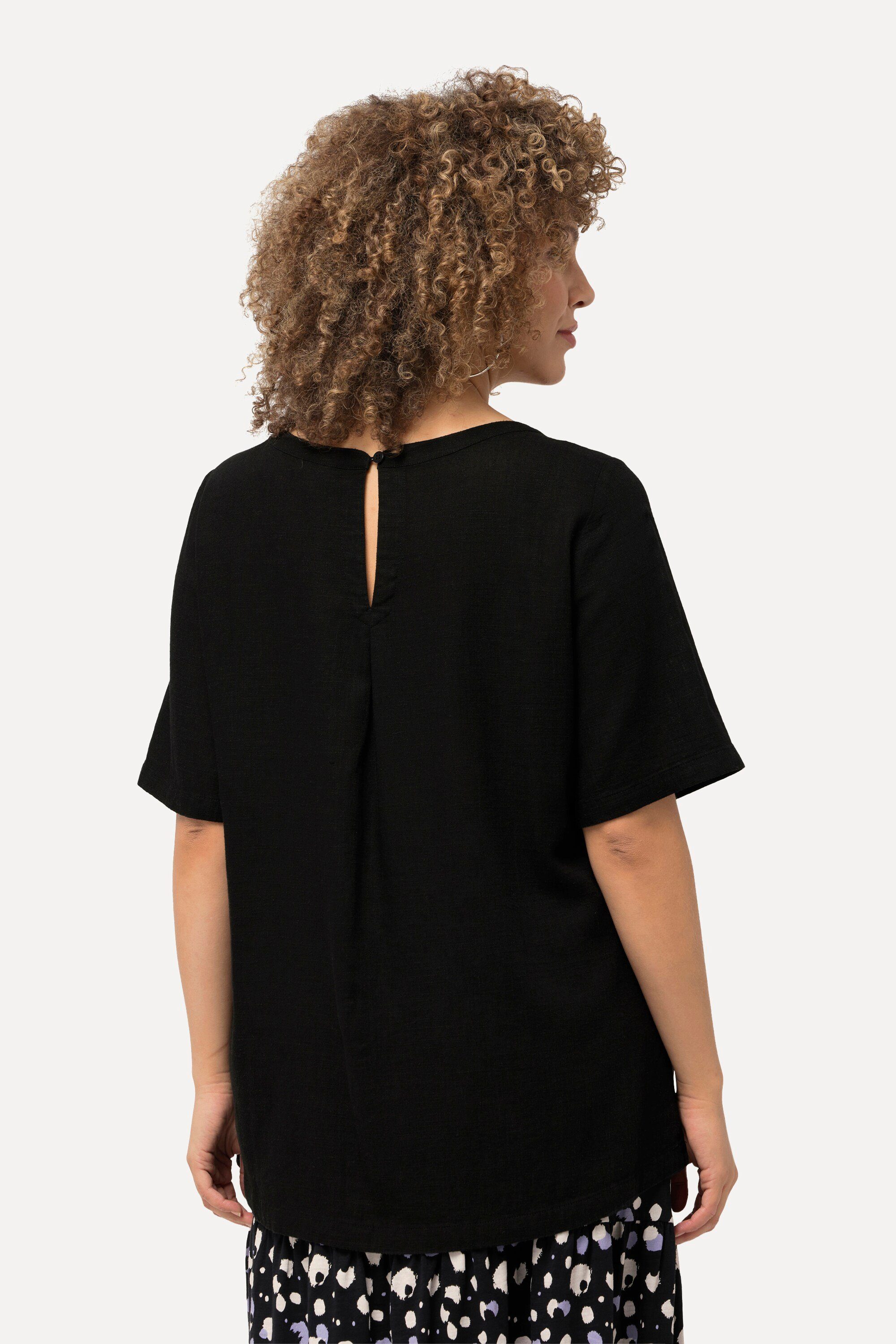 Ulla Popken Longbluse Bluse Leinenmix A-Linie Rundhals Halbarm