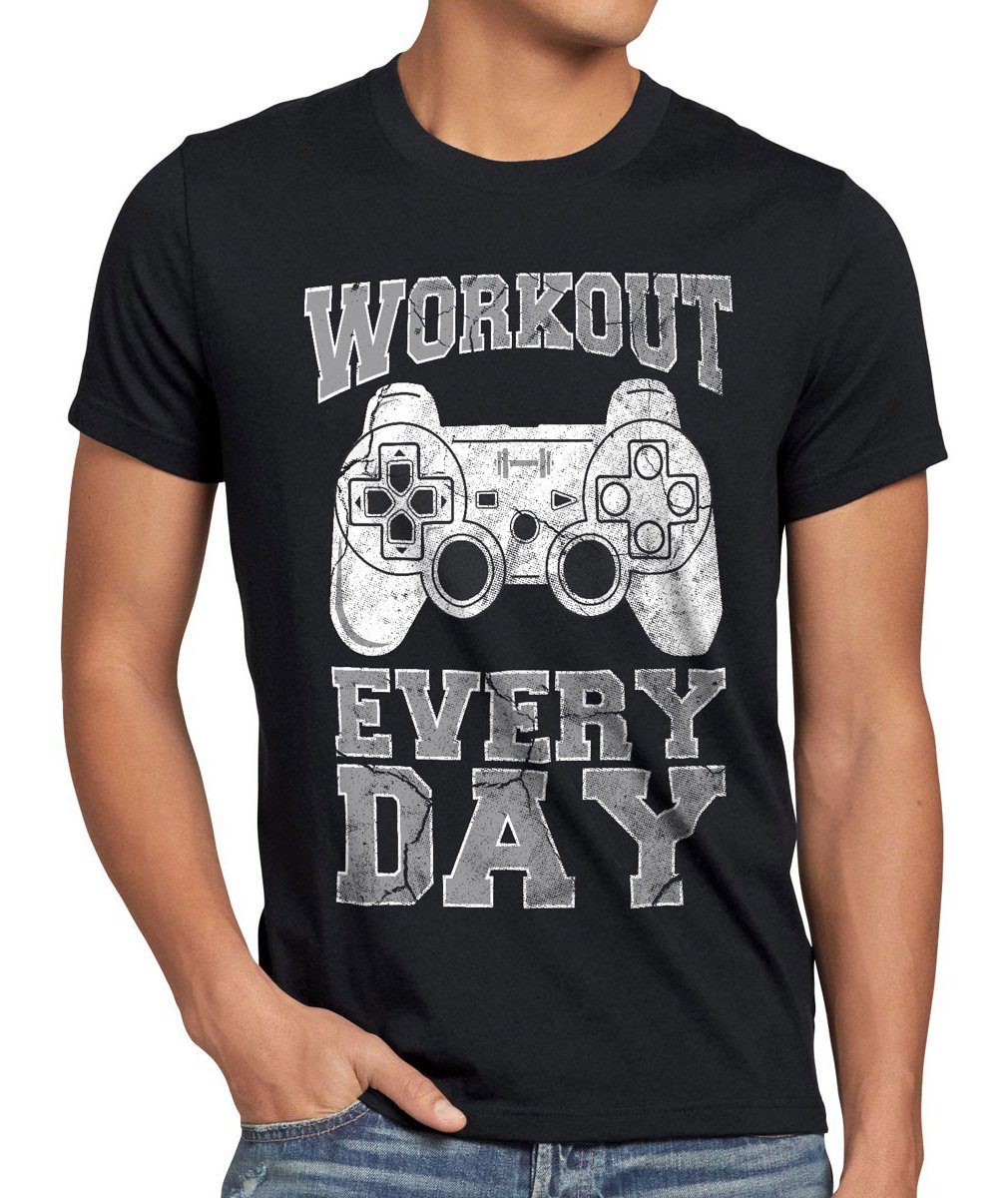 style3 Print-Shirt Herren T-Shirt Workout Gamer play sport station kontroller konsole gym game fun schwarz