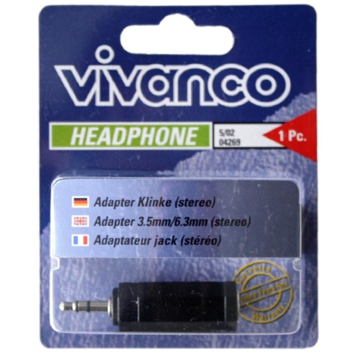 Vivanco Audio-Adapter 6,3mm Buchse auf 3,5mm Klinke Audio-Kabel, 3,5-mm-Klinke, 6,3mm Klinke (1 cm), Klinken-Adapter 6,3mm Klinke-Kupplung auf 3,5mm Klinke-Stecker Stereo
