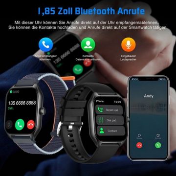 OKWISH Damen Herren Smart Watch Sportuhr Armbanduhr Fitness Uhr Uhren Tracker Smartwatch (1,85 Zoll) Sportuhr mit 50 Sportmodi, Austauschbare Armbänder, Touchscreen, für iOS/Android, mit Anrufe Pulsmesser Schrittzähler Schlafmonitor Aktivitätstracker