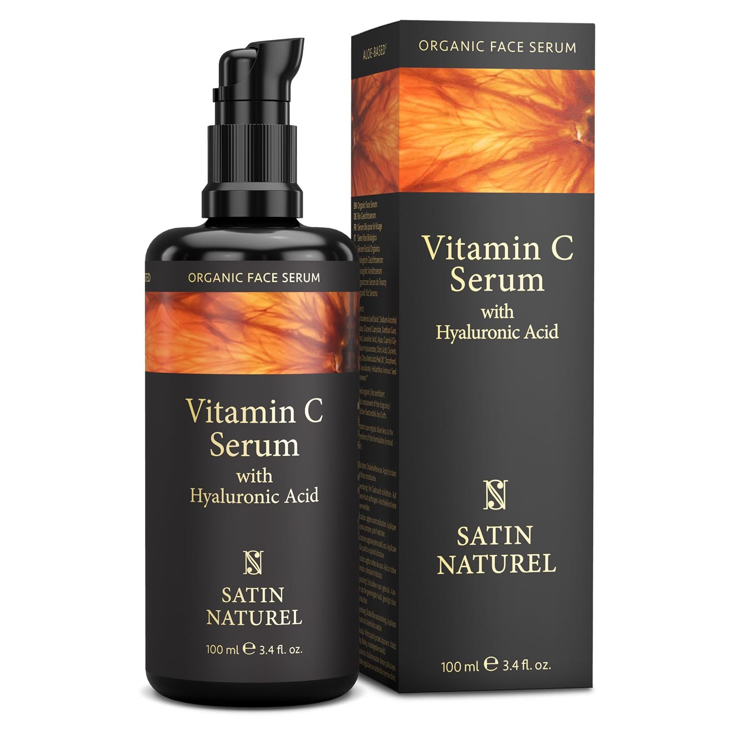 Satin Naturel Gesichtsserum Hyaluron Hochdosiert 100 ml zur intensiven Feuchtigkeitsversorgung und Unterstützung eines glatten, prallen Hautbildes., mit 4-fach Hyaluronsäure, Bio Aloe Vera und Rosenwasser
