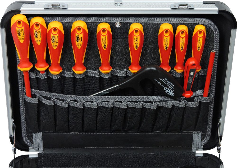 FAMEX Werkzeugset 436-10 Elektriker Werkzeugkoffer, (Werkzeugkoffer, Werkzeugkiste, 35-tlg., Werkzeugbox, 30kg Kapazität), PROFESSIONAL, mit Made in Germany Werkzeug