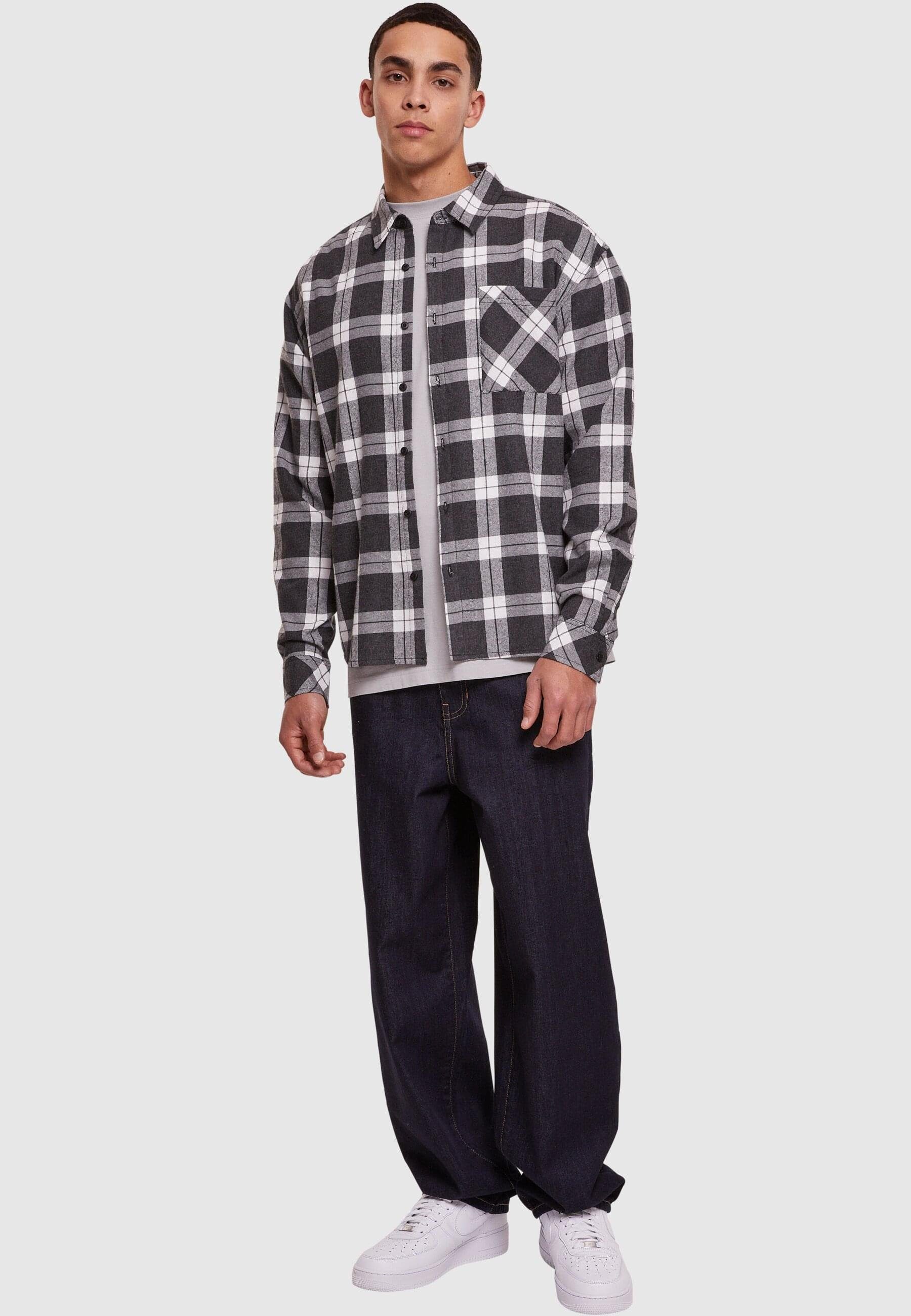 (1-tlg) Boxy Shirt Checked Herren Langarmshirt URBAN Dark CLASSICS