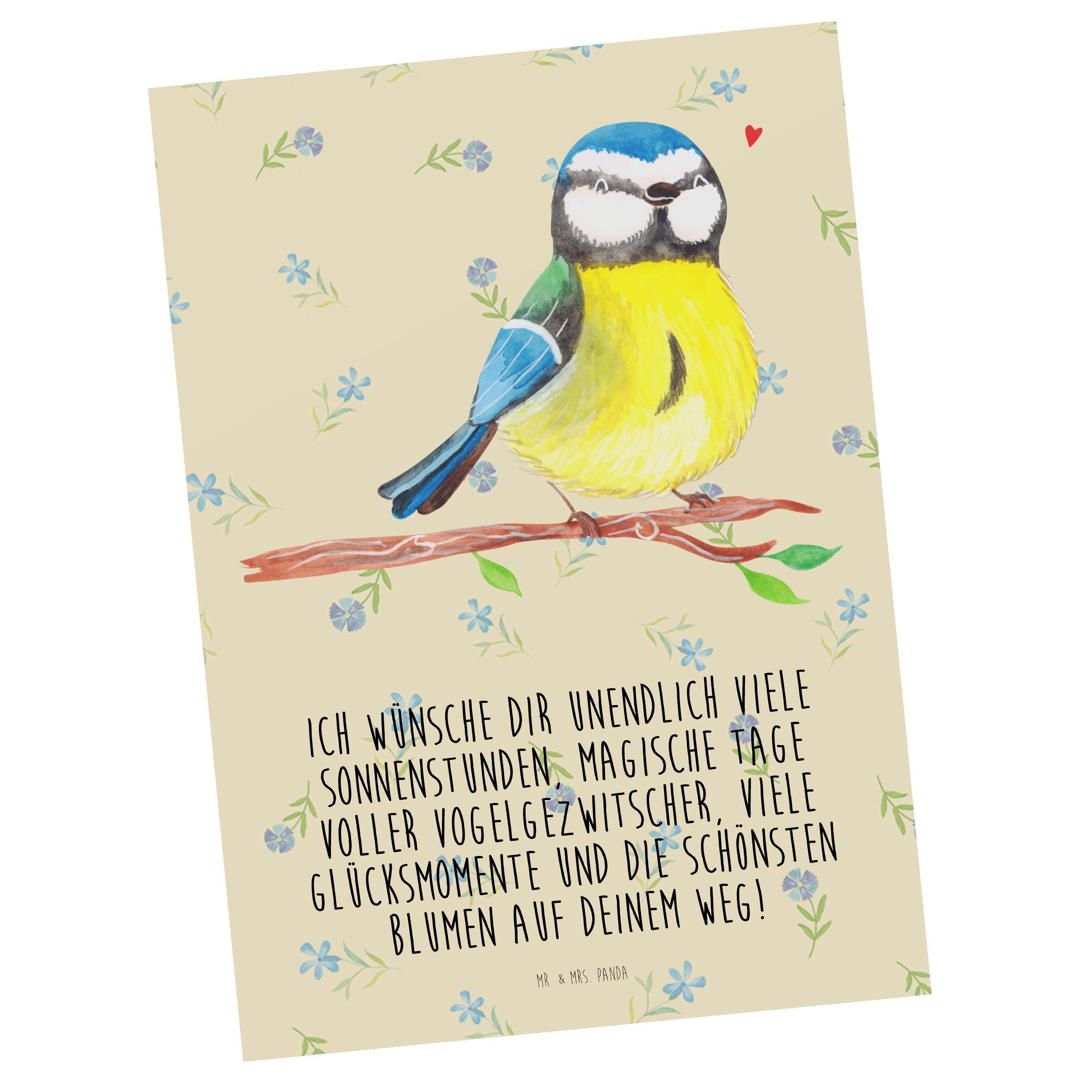 Mr. & Mrs. Panda Postkarte Vogel Blaumeise - Blumig - Geschenk, Dankeskarte, Osternest, Einladu
