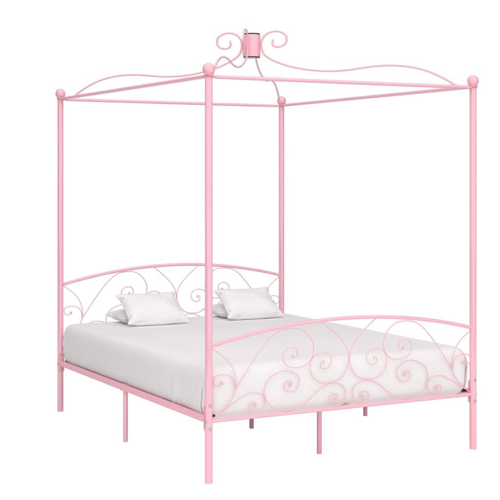 vidaXL Himmelbett 160 x 200 cm Himmelbett-Gestell Rosa Metall 160x200 cm Bett Bettrahmen