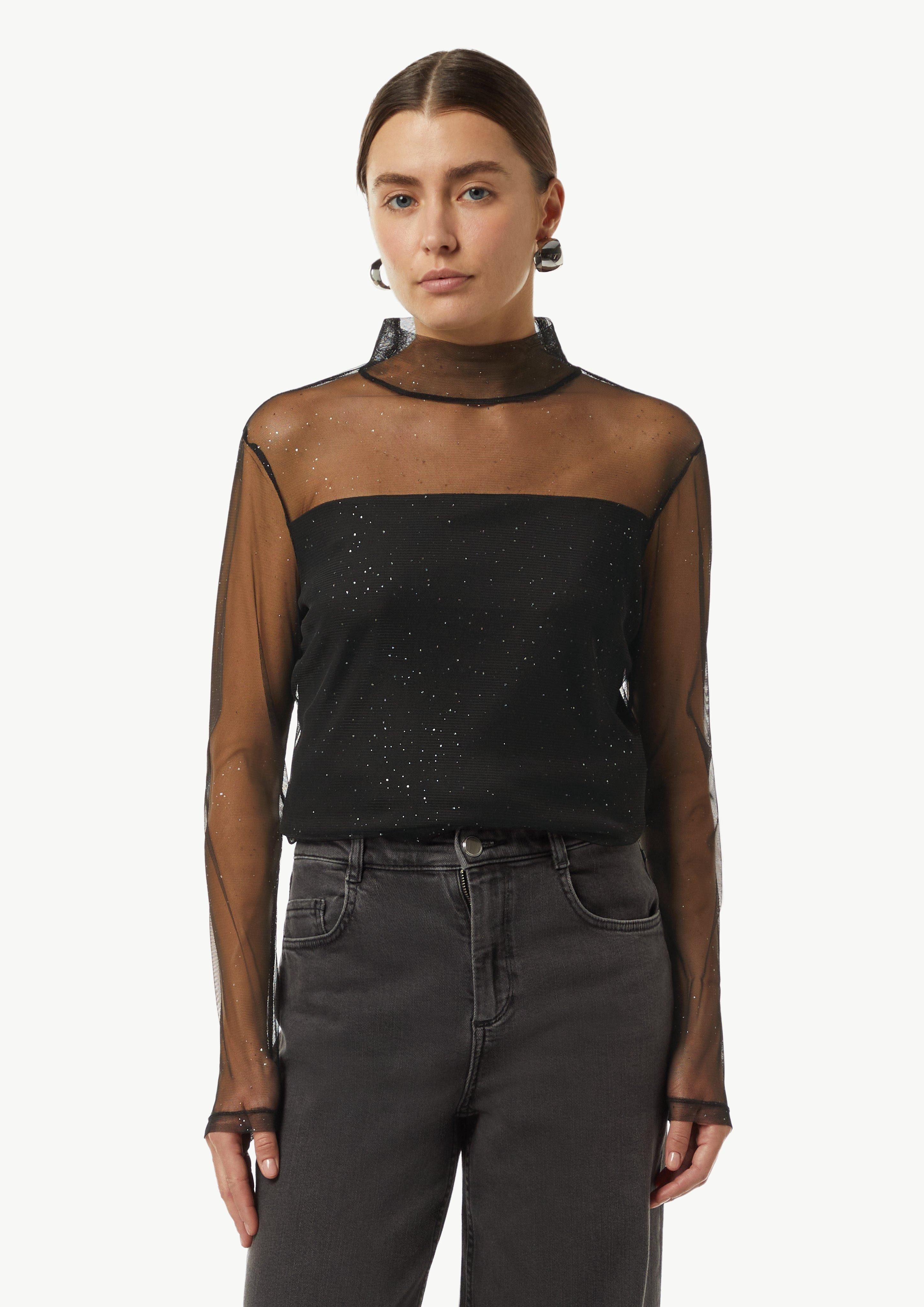 Comma Langarmshirt Mesh-Longsleeve mit Glitzer-Details günstig online kaufen