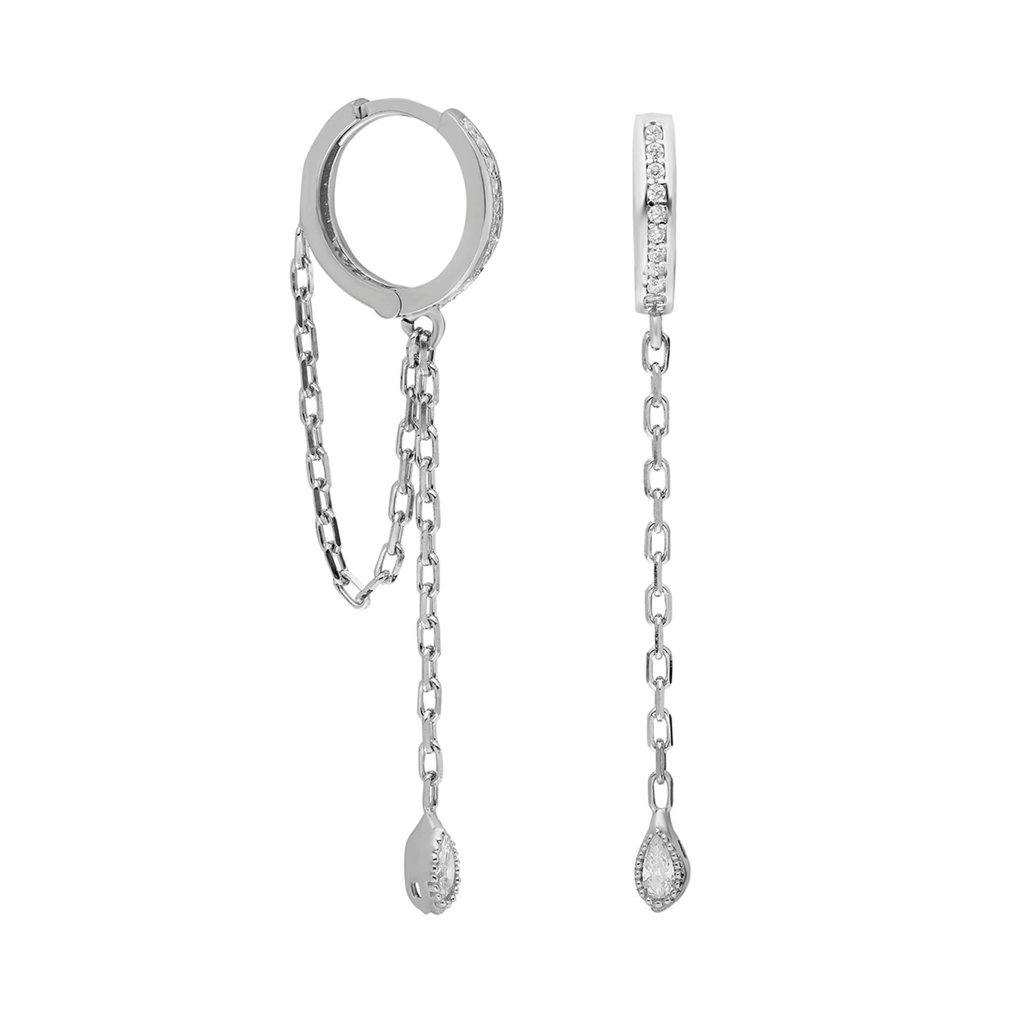 dKeniz Paar Ohrhänger 925/- Sterling Silber rhodiniert Glänzend 2,5cm Zirkonia Weiß