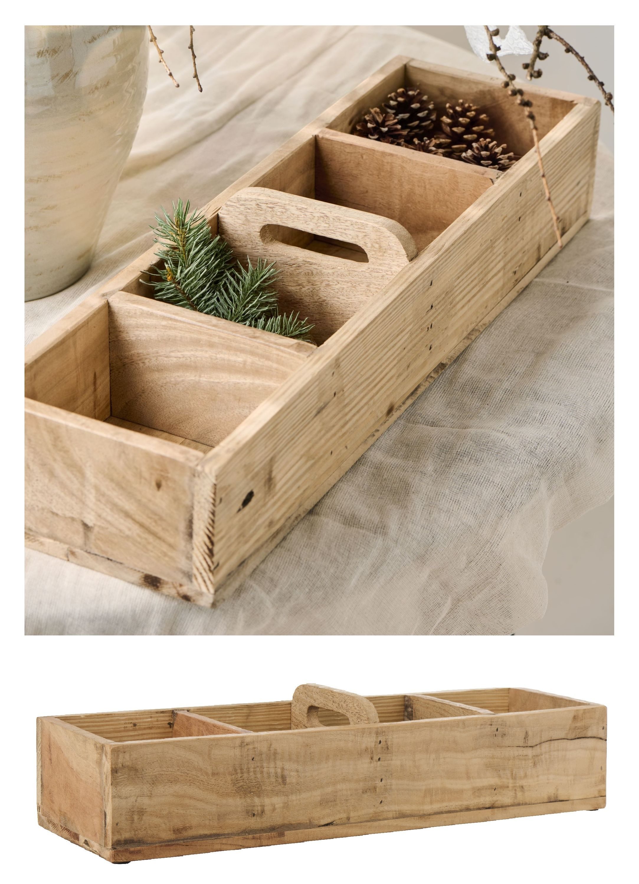 Ib Laursen Holzkiste Ib Laursen - Holzkiste Unika 18x12x60cm Alt Holz Kiste 4 Fächer Griff