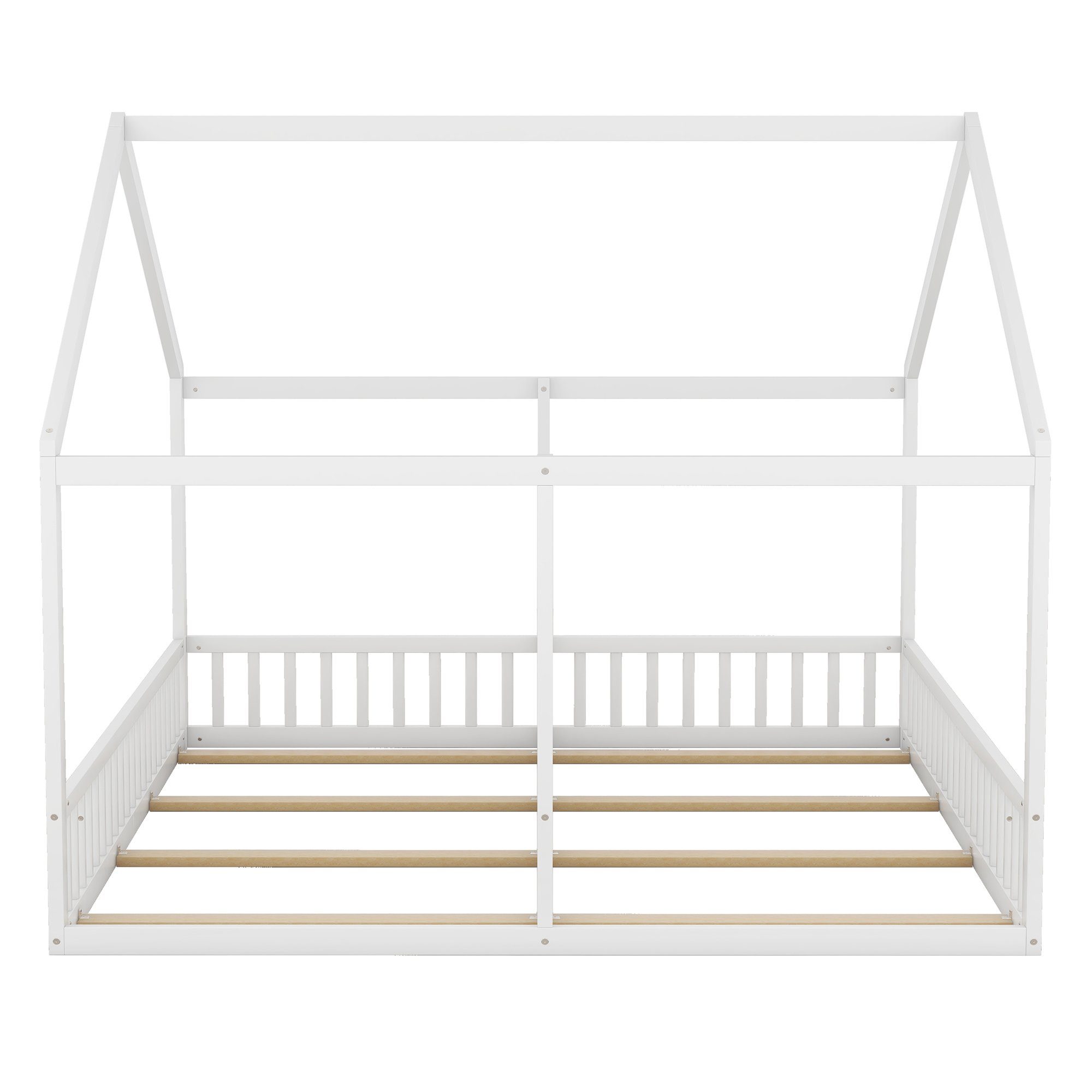 mit Kinderbett 2 weiß aus (90x200 Holzbett Schlafgelegenheiten Kiefer SOFTWEARY Lattenrost und Hausbett cm),