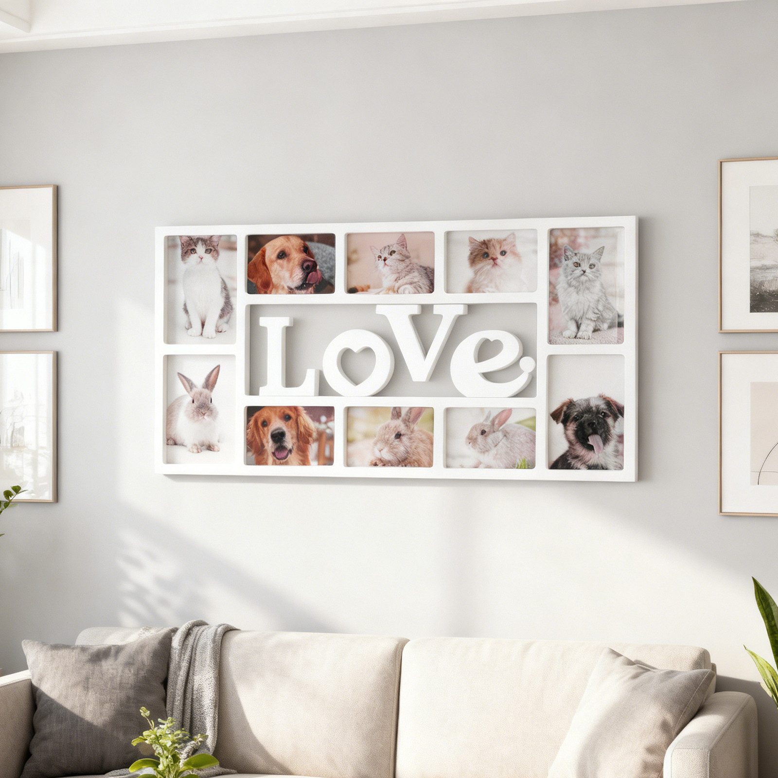 BlingBin Bilderrahmen Collage LOVE, Fotorahmen 10 Bilder, Wandgalerie für Fotocollagen, für 10 Bilder (1 Stück, 1 St), 37,5 x 73,5 x 2 cm, Bilderrahmen Sechs 4x6, Vier 5x7 für Familienfotos, Urkundenanzeige