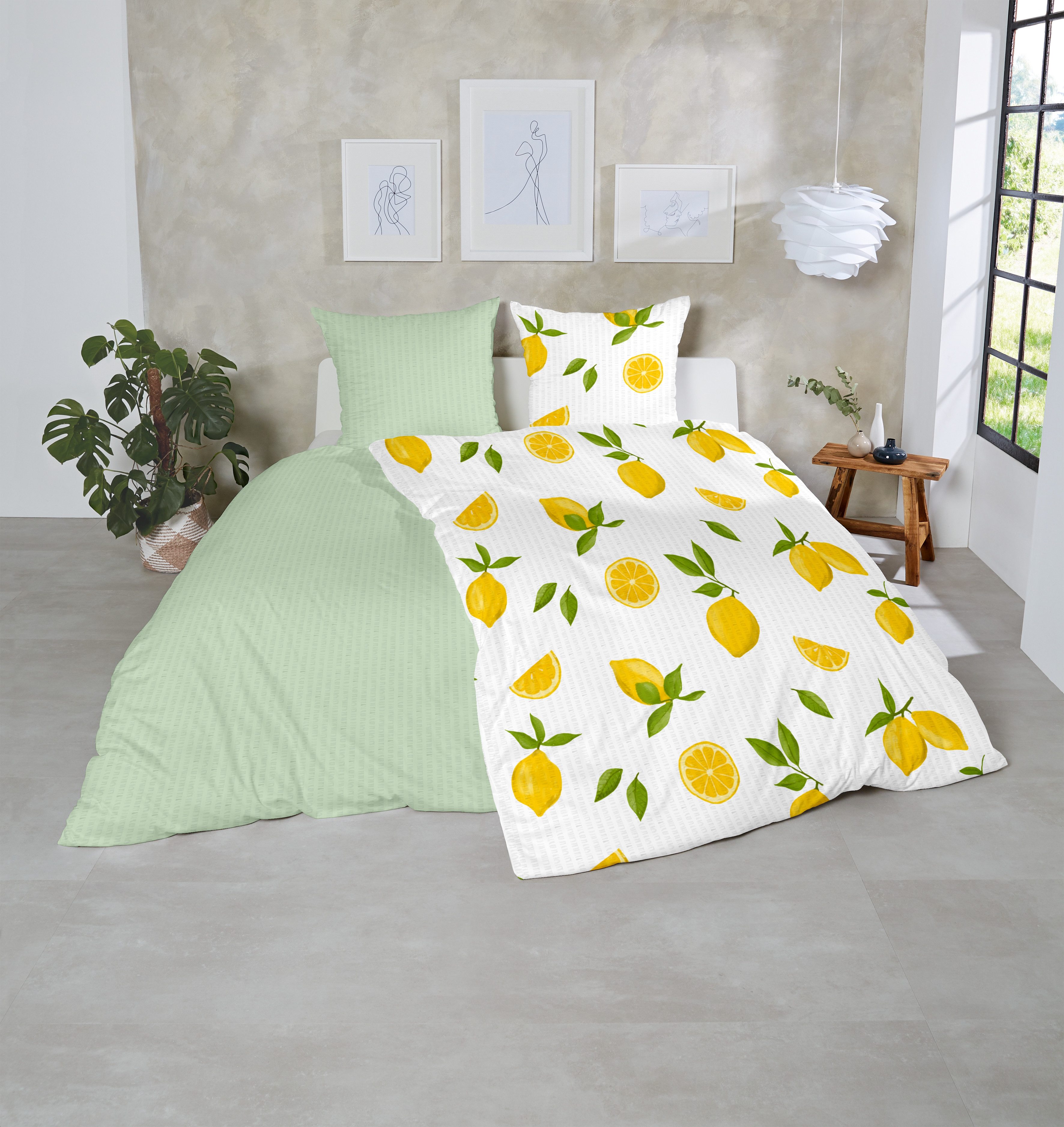 Primera Bettwäsche Soft-Seersucker-Bettwäsche Lemon, Soft-Seersucker, 2 teilig