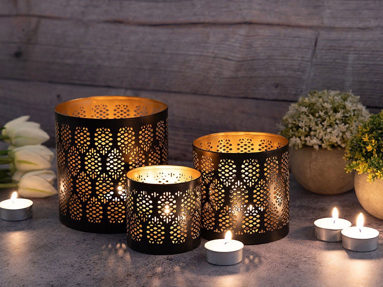 Kerzenhalter Kerzenständer 3er Set Windlicht Orient Teelichthalter rund schwarz go