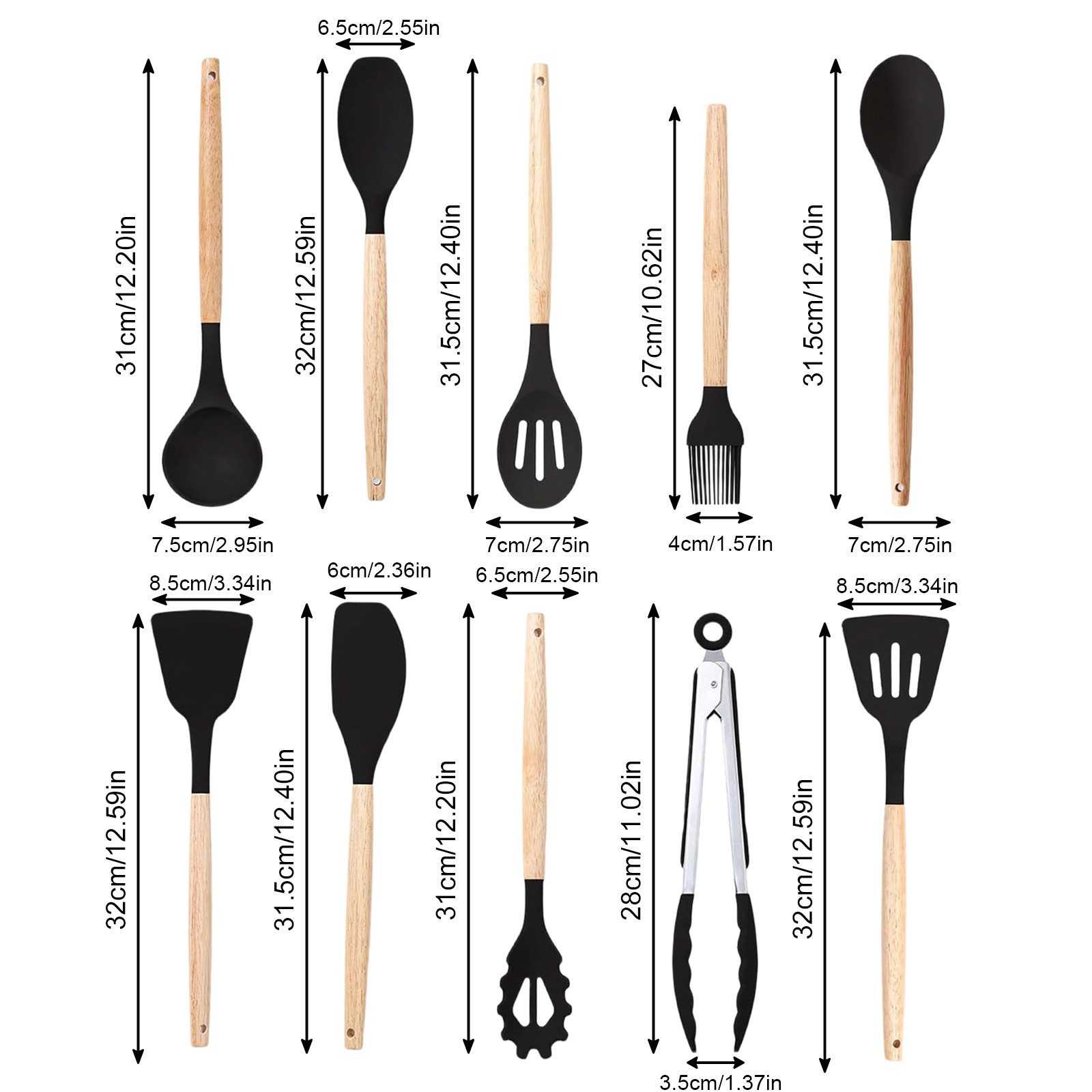 OKWISH Kochbesteck-Set 12er Küchenutensilien Set Küchenhelfer Kochgeschirrset (mit Hitzebeständigem Holzgriff und Aufhängeschlaufe, 12-tlg., Kochbesteck, Siliko – Bild 2 von 5