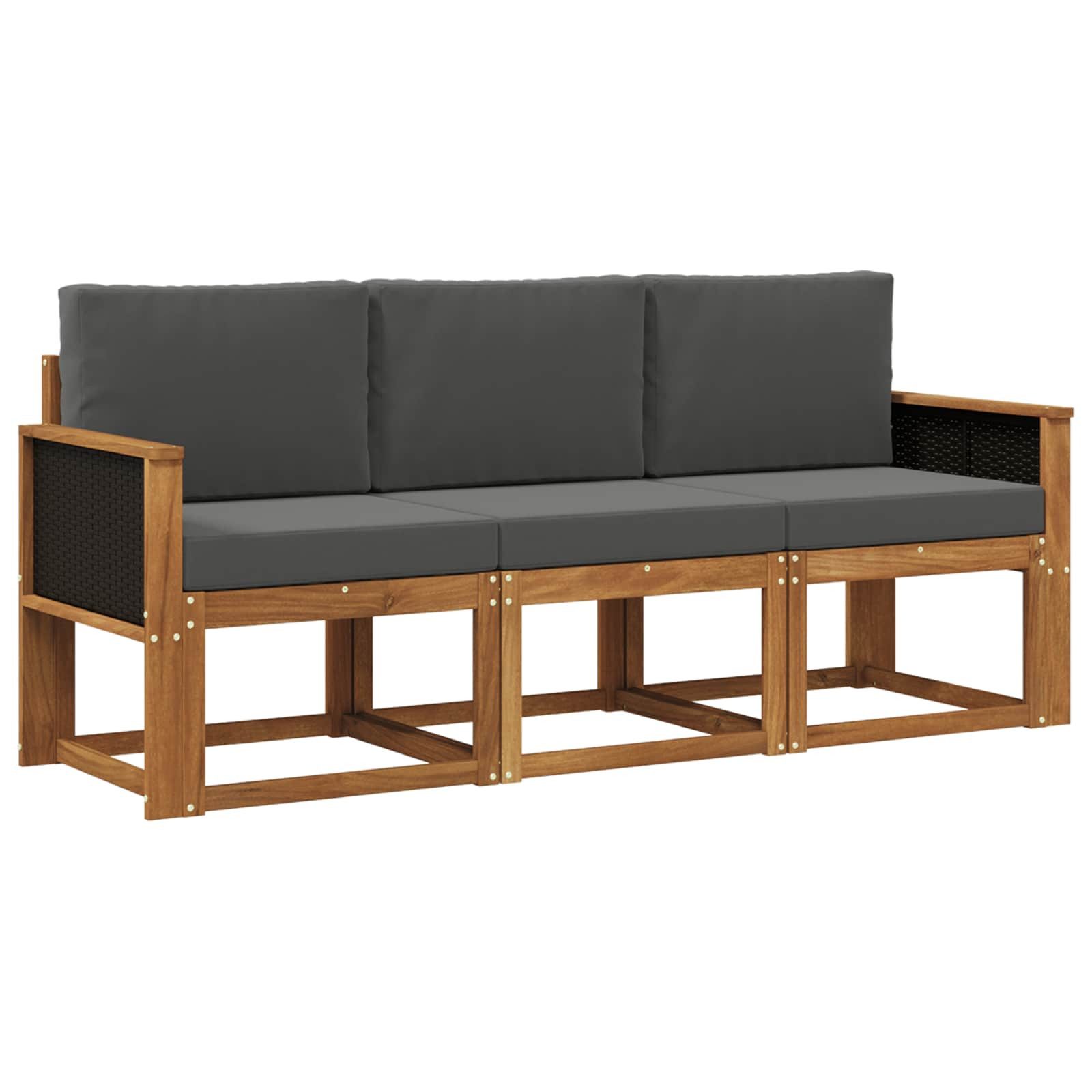 vidaXL Gartenlounge-Set Outdoor-Sofagarnitur 3 Stk. Natur und Anthrazit, (3-tlg)