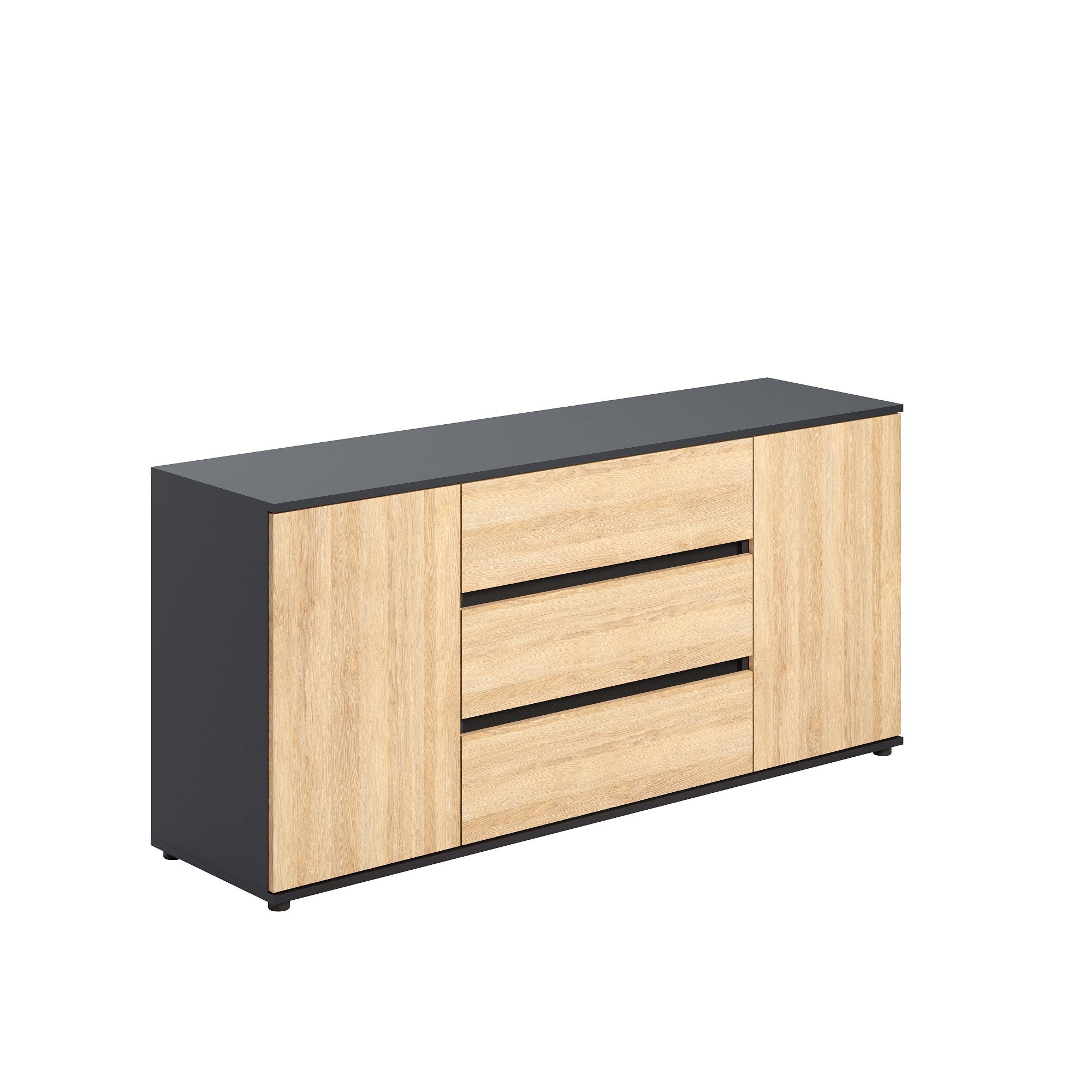 Home Collective Kommode Sideboard Kommode mit Schubladen Sideboard Wohnzimmer Anrichte (Sideboard Wohnzimmer Flur Kommode, modernes, griffloses Design), mit 2 Türen und 3 Schubladen 150x40x70 cm Anthrazit mix Artisan-Eiche