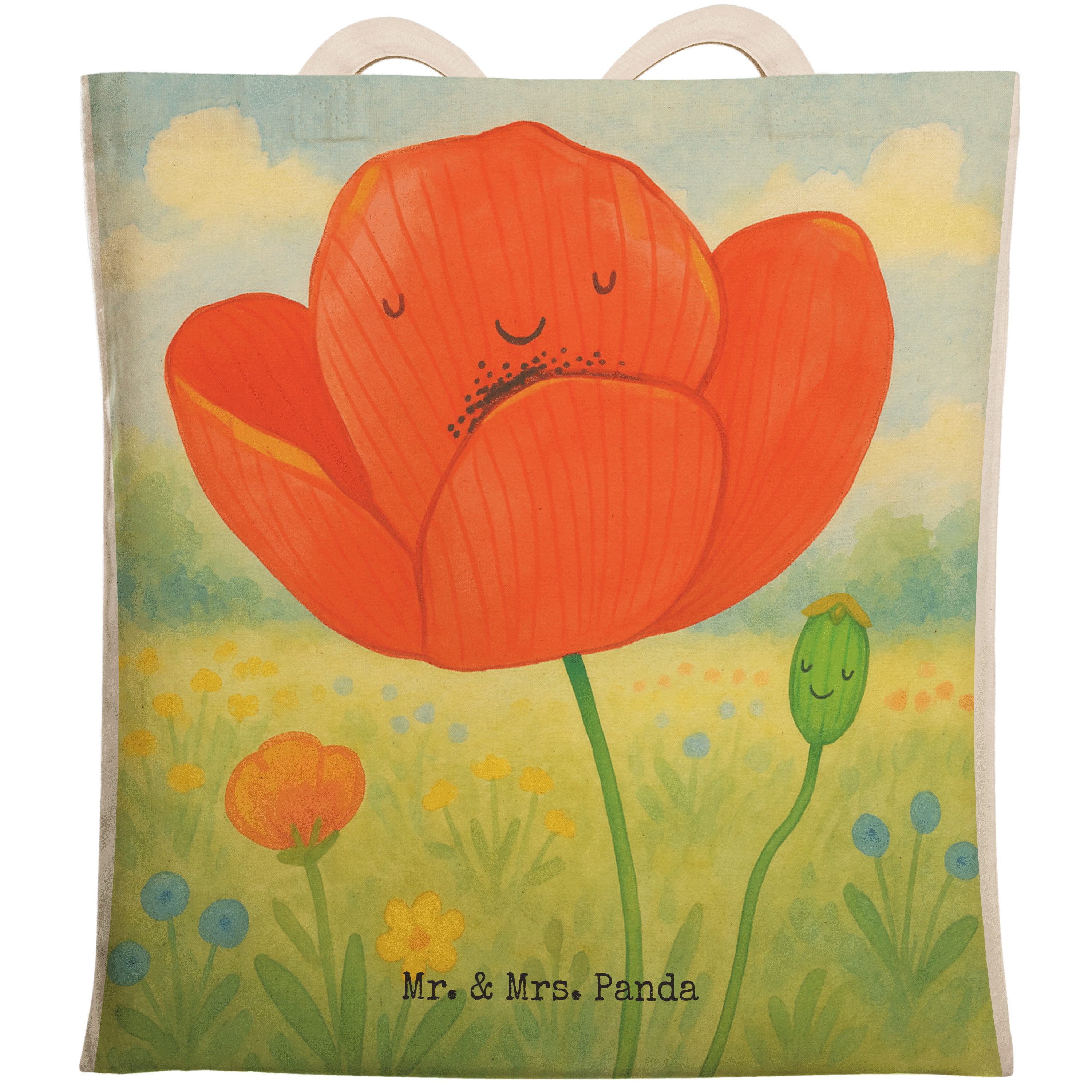Mr. & Mrs. Panda Tragetasche Blume Mohnblume Design, Tote Bag, Weiß, Stoffbeutel, großer shopper, (Packung, 1-tlg)