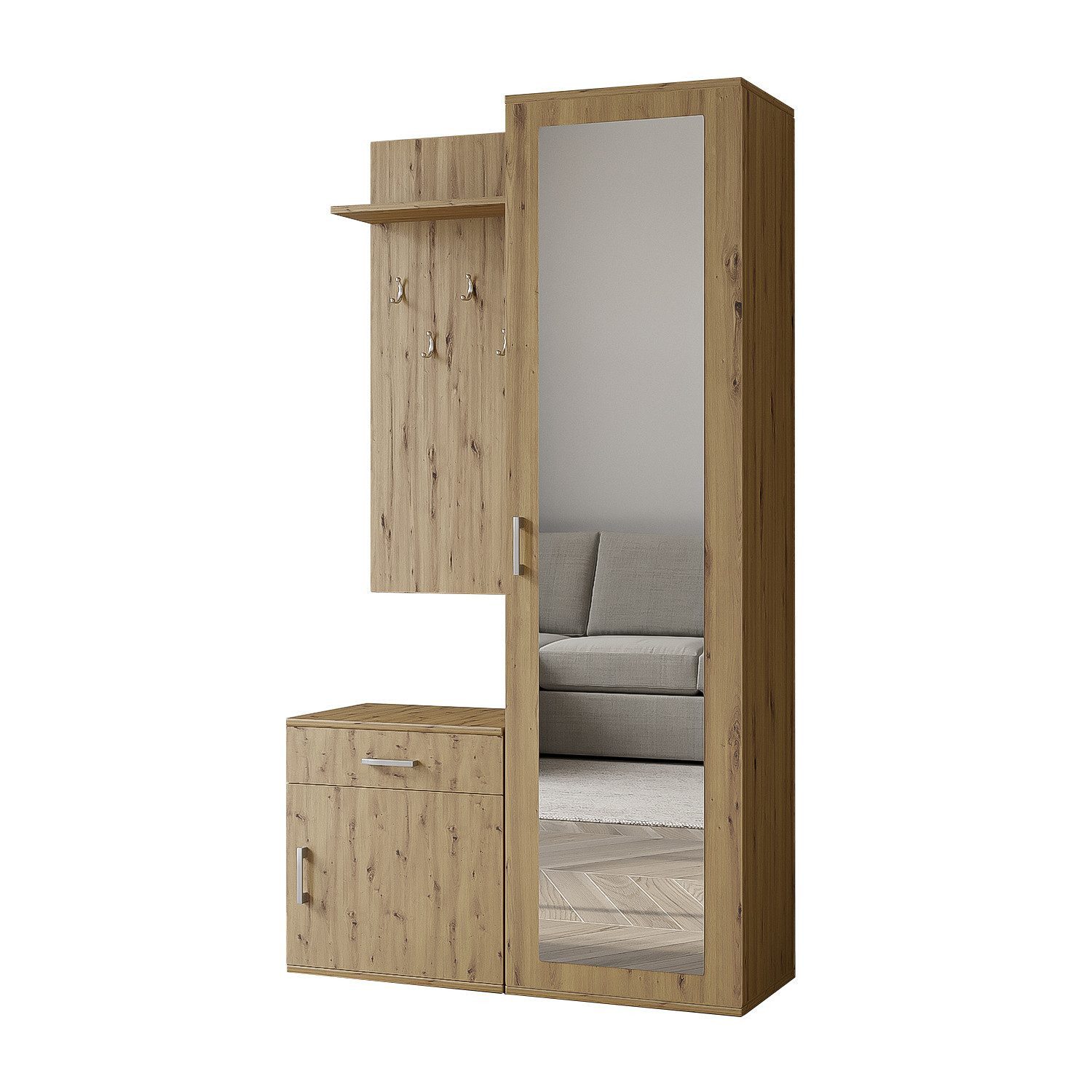 Beautysofa Kompaktgarderobe PAULA, mit Spiegel, Schuhschrank, günstig online kaufen