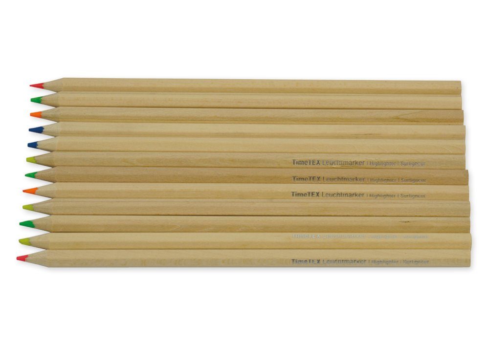 TimeTEX Marker Leuchtmarker-Buntstifte aus Holz, sechskant, 12-tlg. in 5 Farben, (12-tlg)
