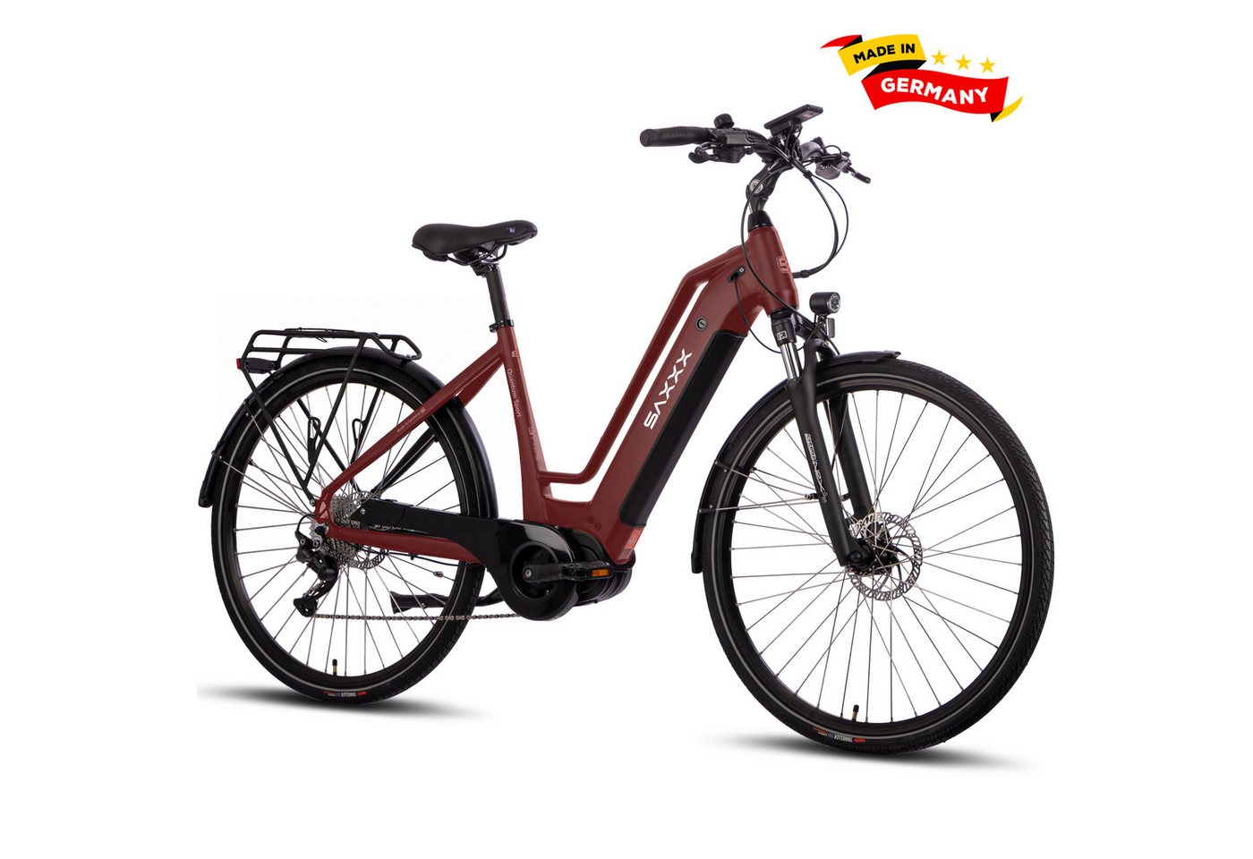 SAXXX E-Bike Cityrad 28 Zoll, 80Nm Mittelmotor, 100km, Elektrofahrrad für Damen Herren, 10 Gang SHIMANO Deore Schaltwerk, Kettenschaltung, Mittelmotor, 540 Wh, (Für Stadt, Arbeitsweg und Freizeit, 95 % vormontiert), Trekkingrad, 5 Stufen und Anfahrhilfe, Trapezrahmen, Hydraulikbremsen
