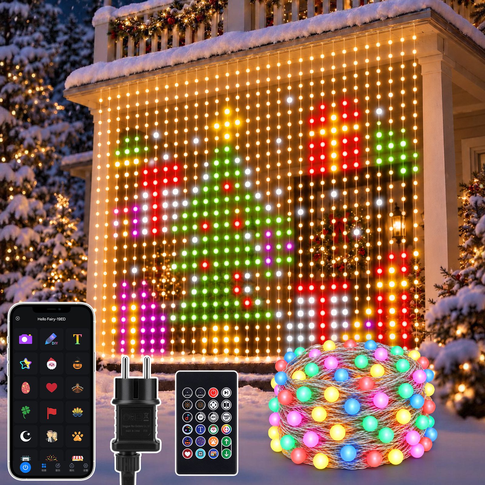 XIIW Lichtervorhang 3×3m Vorhanglicht 400 Grosse LED Dynamisch Lichterkette 100+ Modi RGB, App/FB, IP44, Musik-Sync, Timer, für DIY Weihnachten Party Hintergrund
