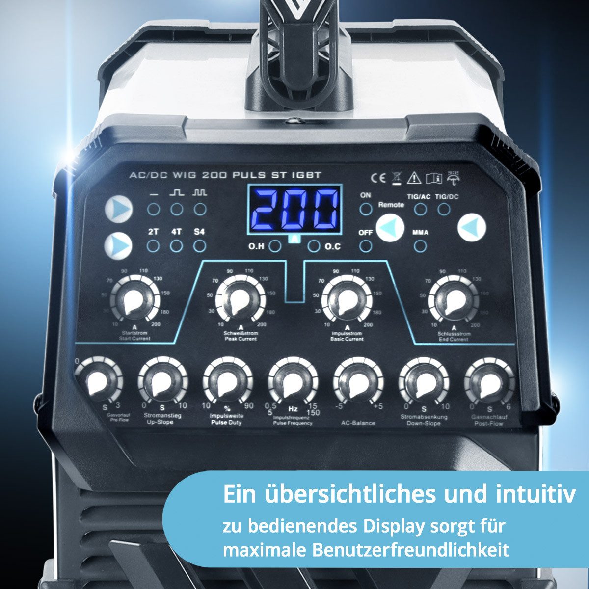 STAHLWERK Inverterschweißgerät AC DC WIG 200 Puls ST mit WIG Pulsfunktion und MMA, 10 - 200 A, Packung}, 7-tlg., Einzelgerät, Kombi Schweißgerät mit 200 Ampere