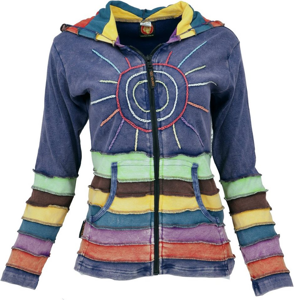 Guru-Shop Langjacke Regenbogenjacke, Jacke mit Bekleidung - Zipfelkapuze alternative blau