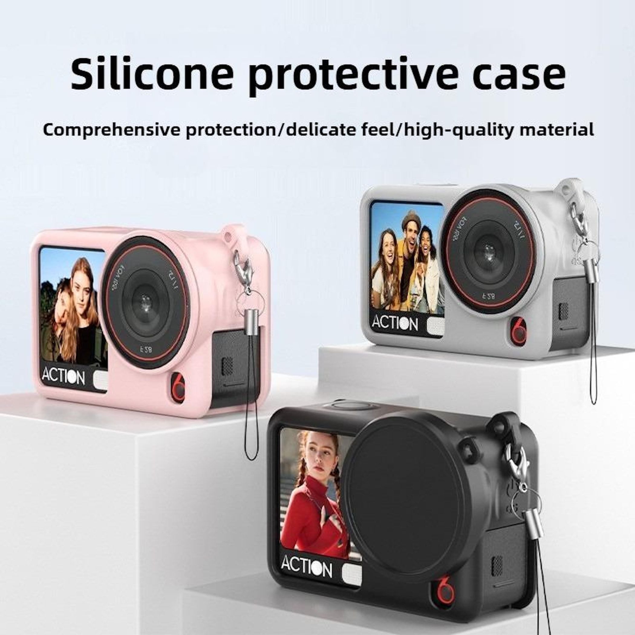 Wigento Für DJI Osmo Action 6 Silikon Body Linsenkappe Schutzcover Schwarz Zubehör Drohne – Bild 3 von 5