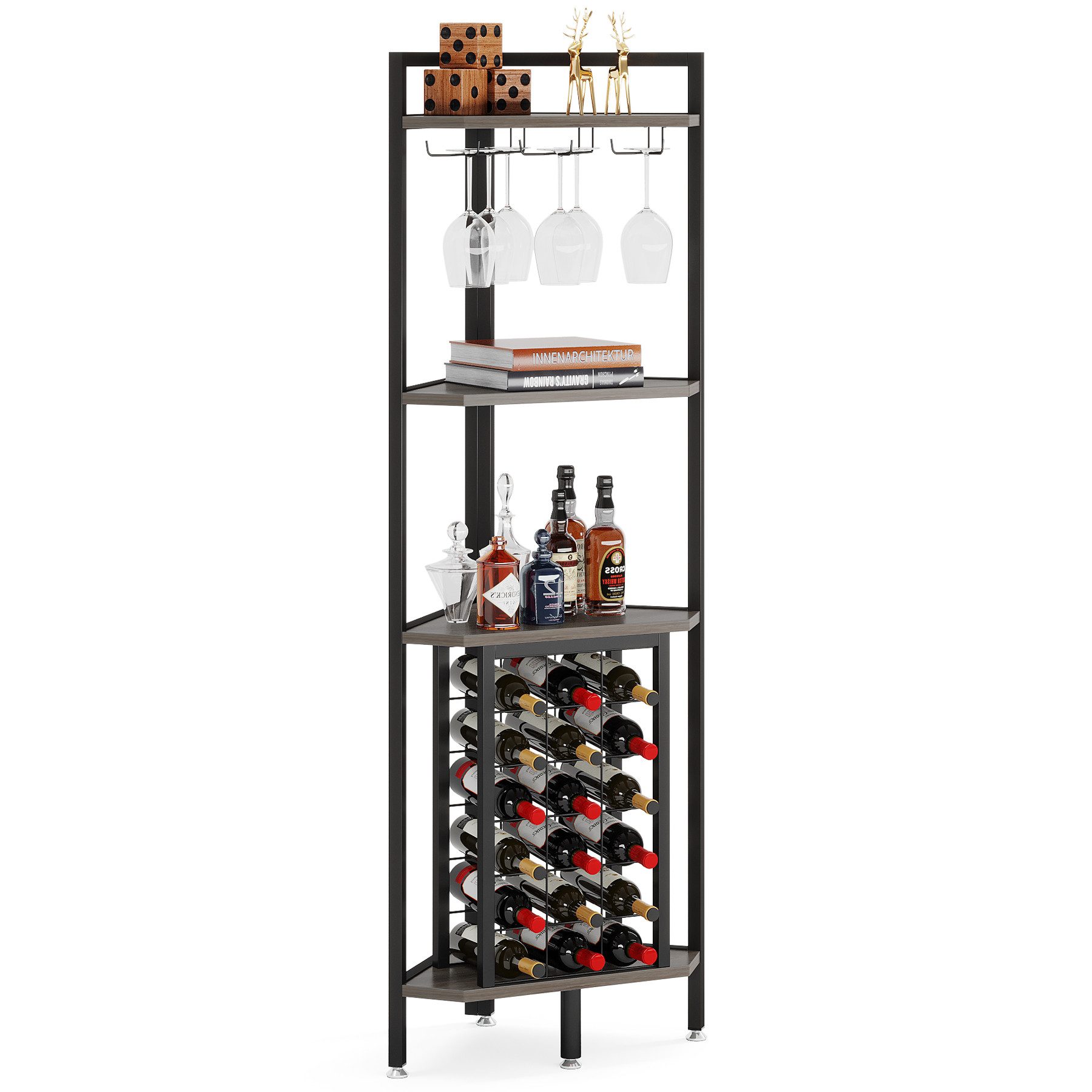 Weinregal Tribesigns 4-stöckiges Eck-Weinregal mit Glashalter für Bar, Küche.