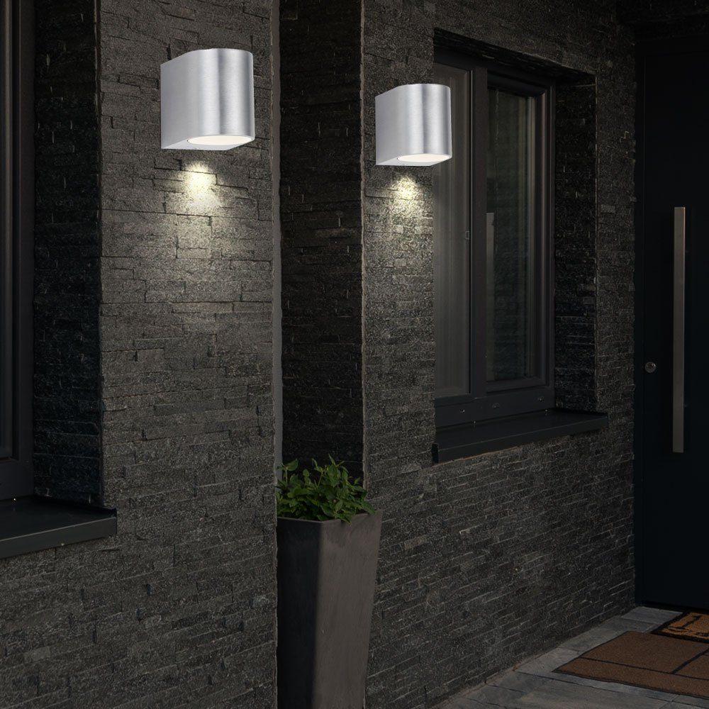 etc-shop Außen-Wandleuchte, Leuchtmittel inklusive, Warmweiß, 2er Set LED Außen Wand Lampe ALU Garten Beleuchtung Fassaden Terrassen