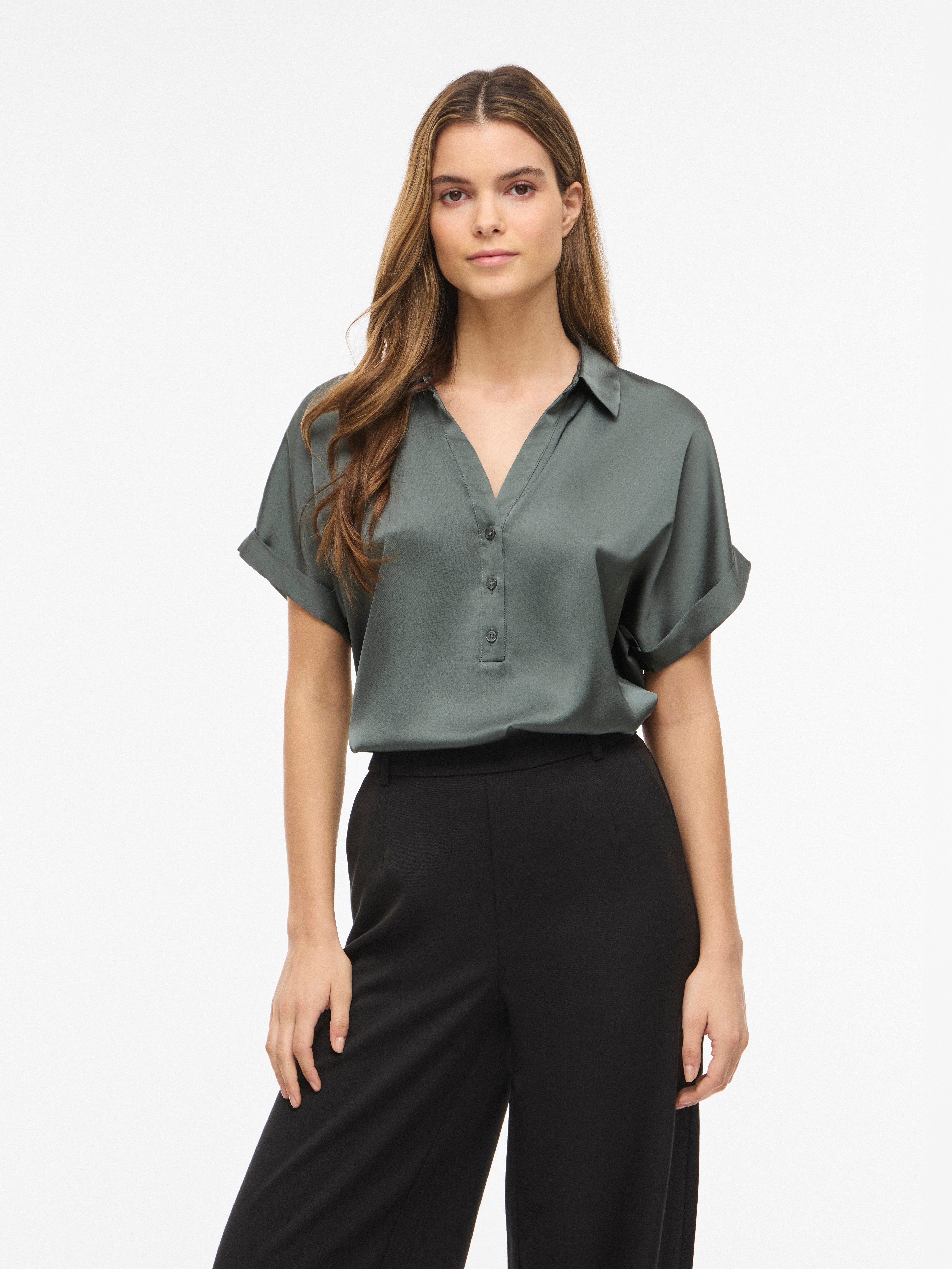 Vila Kurzarmbluse VIENNA RAVENNA S/S TOP - NOOS Kunstfaser, regular fit