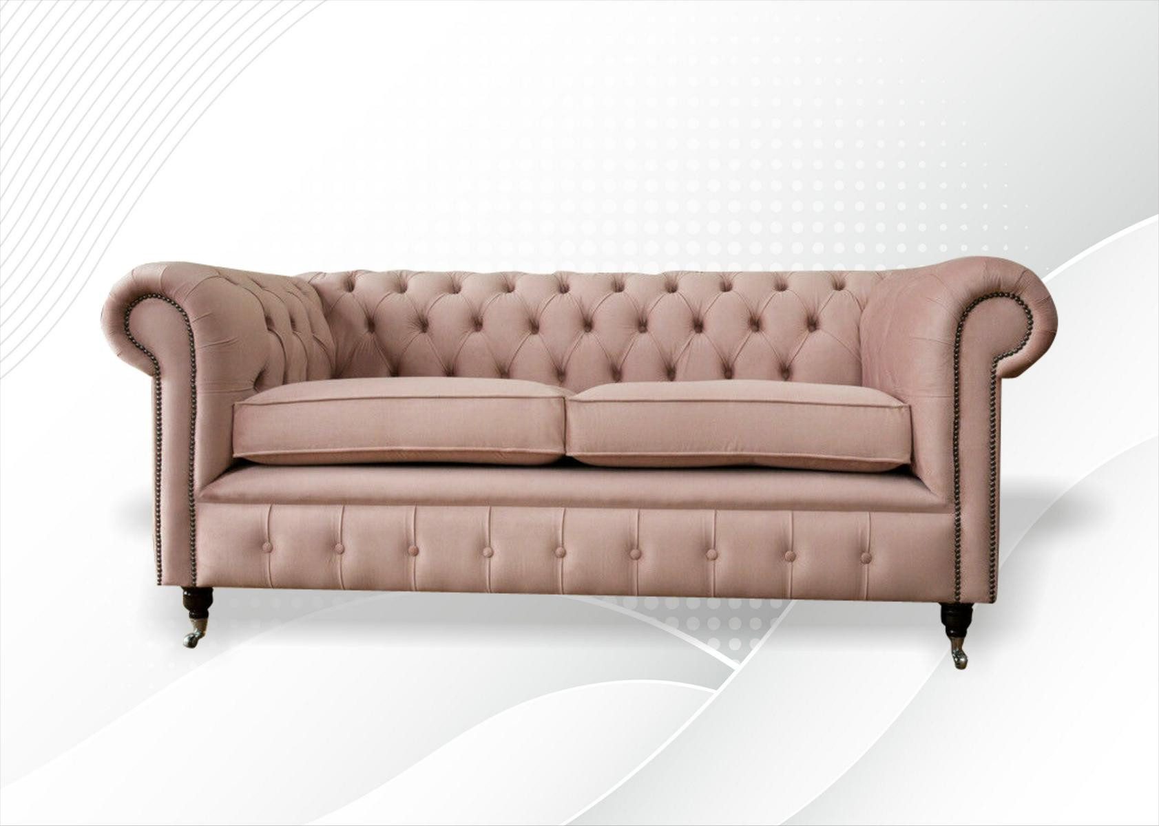JVmoebel Chesterfield-Sofa Rosa Stoff Couch 3-Sitzer Polstersofa für gemütliche Sitzgelegenheiten, Made in Europa