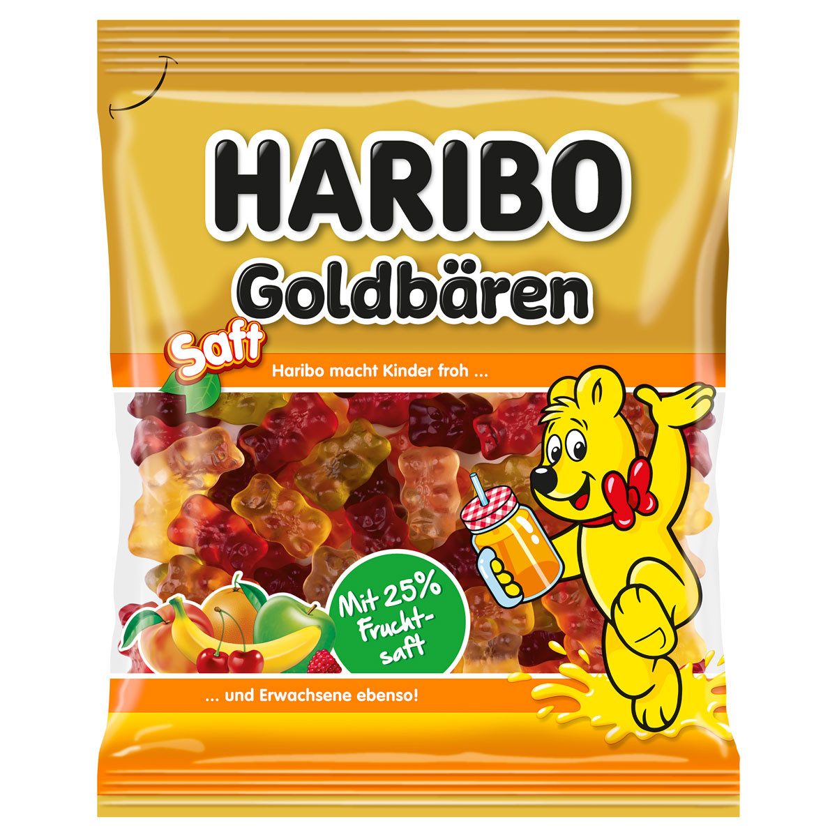 HARIBO Süßigkeit, Haribo Saft Goldbären extra weiche Fruchtgummi mit Fruchtsaft 160g