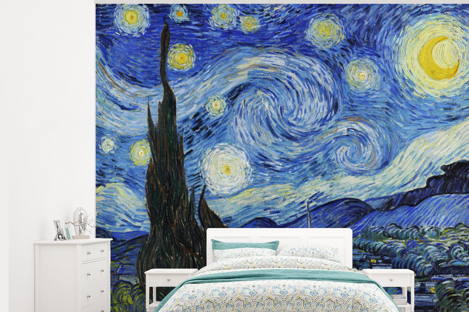 (5 Wandtapete sternenklare Montagefertig Wohnzimmer, Die Matt, van Fototapete MuchoWow bedruckt, St), Vincent - für Gogh, Tapete Vinyl Nacht