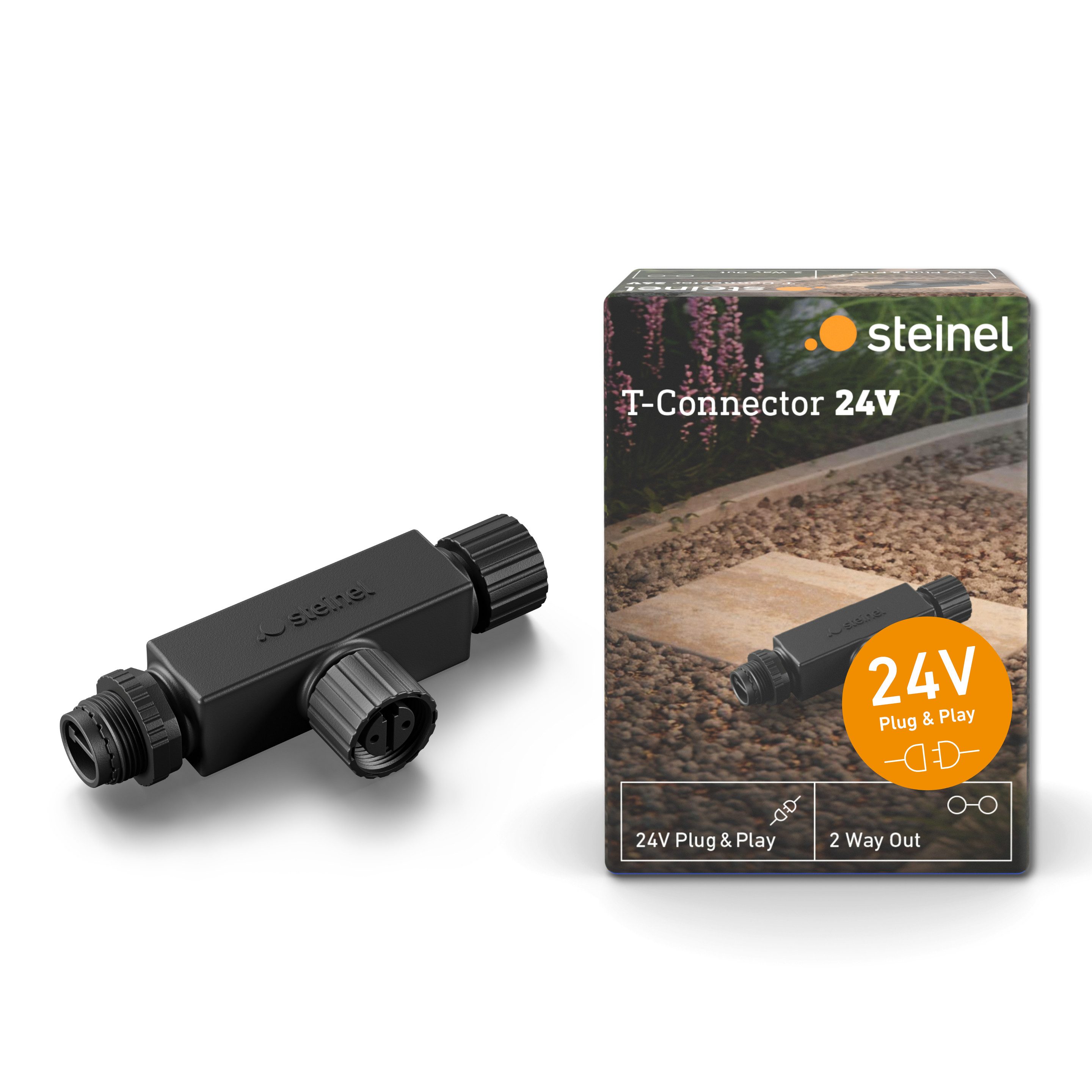 steinel Kabelverbinder-Sortiment Verbindungsstück 24 V, T-Verbinder, 2 Ausgänge, Zubehör Garten-Lichtsystem 24 V, schwarz