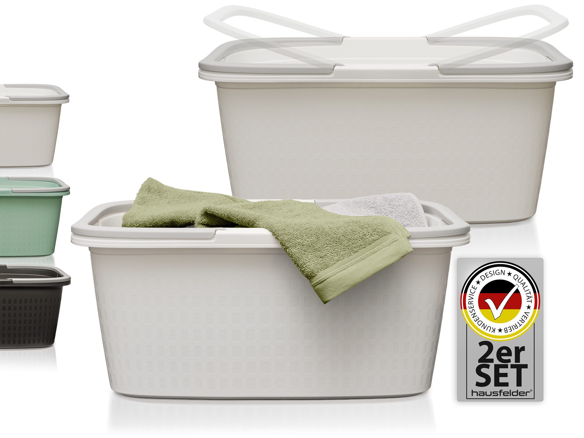 Hausfelder Wäschekorb Wäschewanne 58x37x25cm (Weiß, 2 Wannen, 35 l) (Set, 2 St., 2 x Wäschewanne), mit klappbaren Henkeln, mit Griffen, 35 Liter