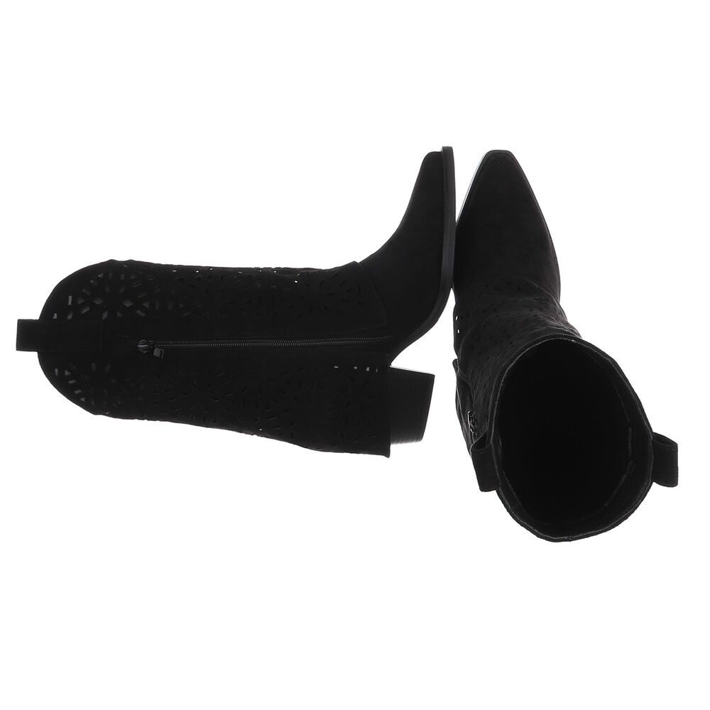 Ital-Design Moderne Damen-Stiefel mit Ausstanzungen für Alltag und Freizeit Westernstiefel (91117029) Blockabsatz Stiefel in Schwarz