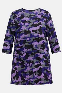 Ulla Popken Longshirt Longshirt Camouflage Rundhals 3/4-Arm