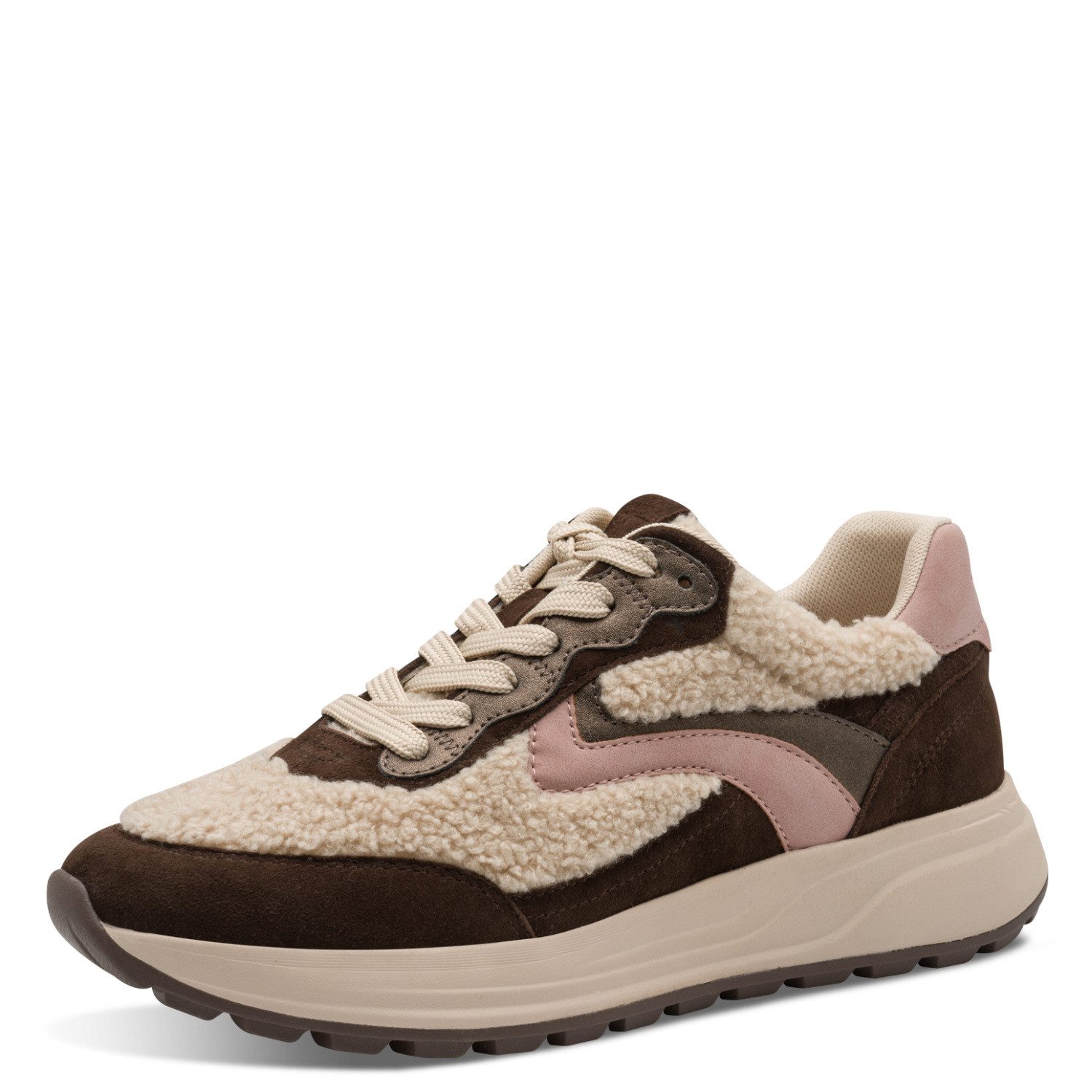 Tamaris Plateausneaker Freizeitschuh, Halbschuh, Schnürer mit Teddy-Plüsch-Besatz