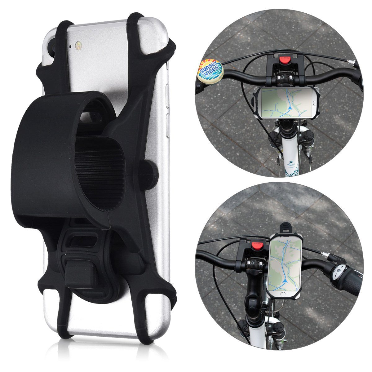 kwmobile Fahrradtasche Handy Fahrrad Halterung Universal Halter (1-tlg), Fahrradhalterung Handyhalterung aus Silikon für alle Fahrradlenker