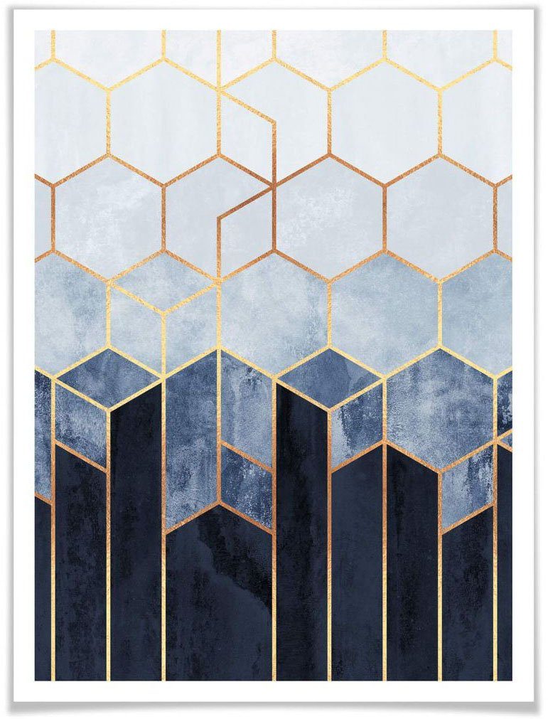 Wall-Art Poster Hexagon Schriftzug St) Blau (1 Weiß